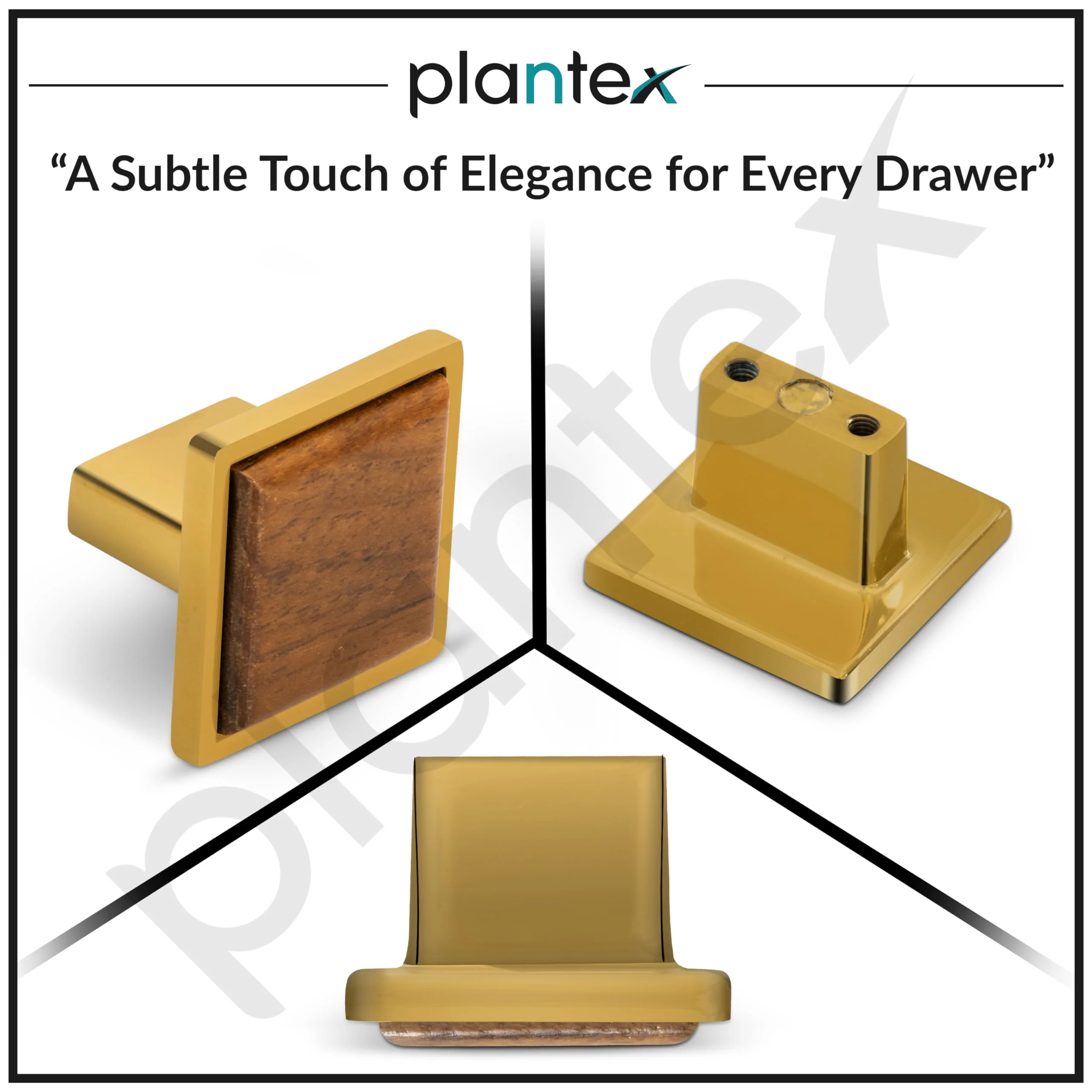 Plantex Drawer Knobs and Pulls - Kitchen Cabinet Handles for Wardrobe - Square Pulls - Pack of 2 (Gold & Wood) - Image 4
