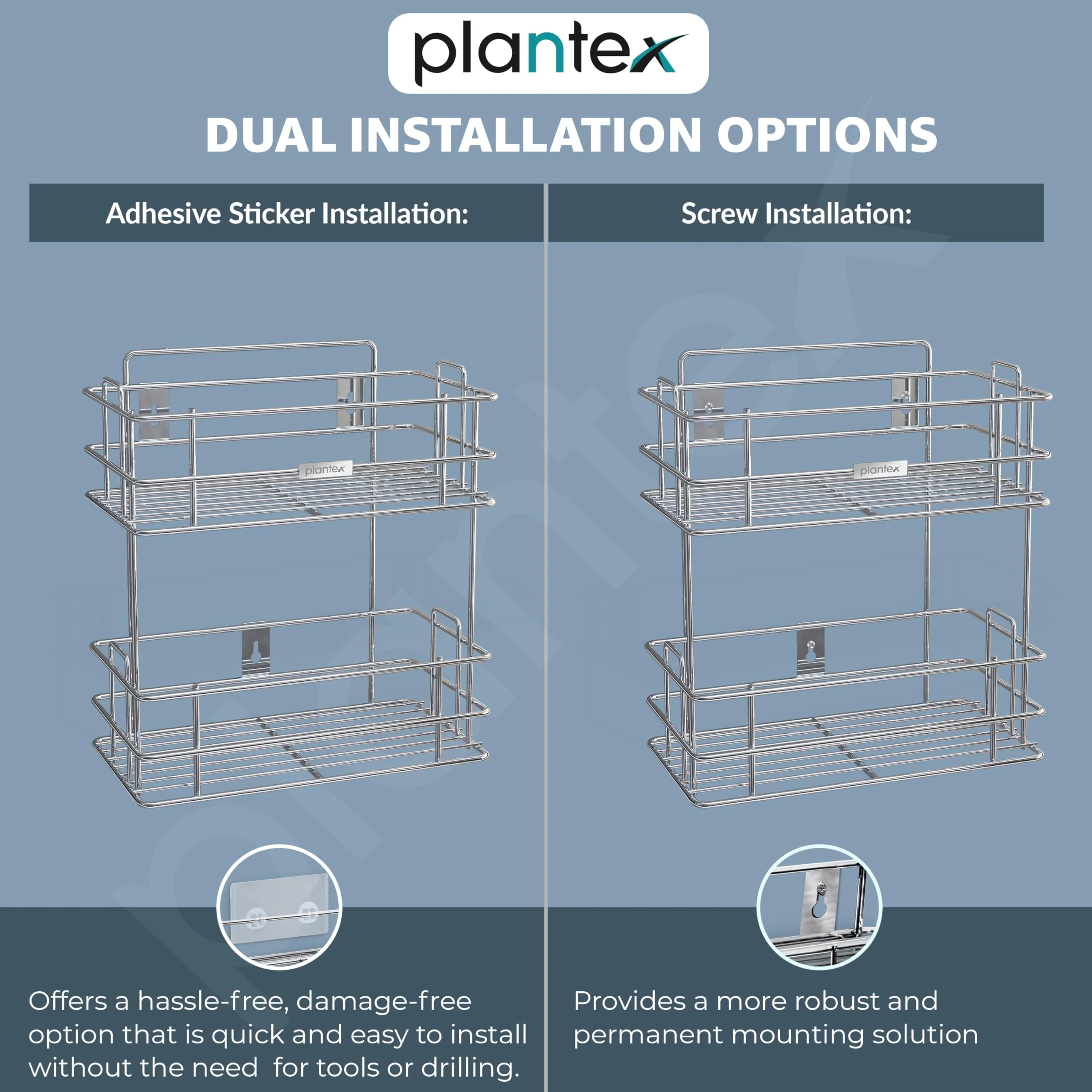 Plantex Drill Free Stainless Steel Multipurpose Detergent Holder/Under The Sink Detergent Rack/Wall Mounted Detergent Holder/Bathroom Rack/Shelf/Bathroom Accessories (Chrome) - Image 5