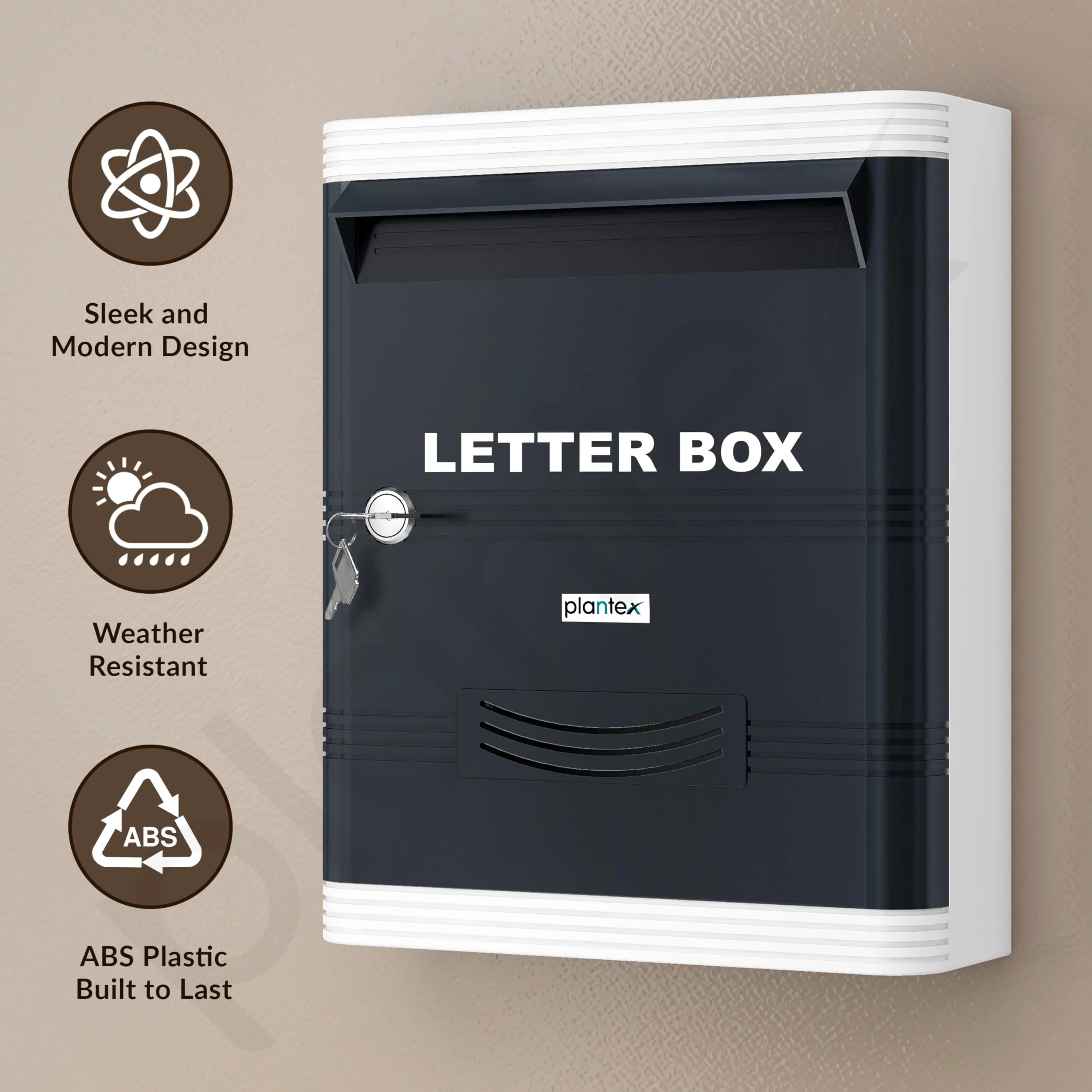Plantex Durable Plastic Letter Box/Suggestion Box for Office/Post Box/Complaint Box/Letter Box for Home Gate with Key Lock/Mail Box - (Grey & White), Wall Mounted - Image 5
