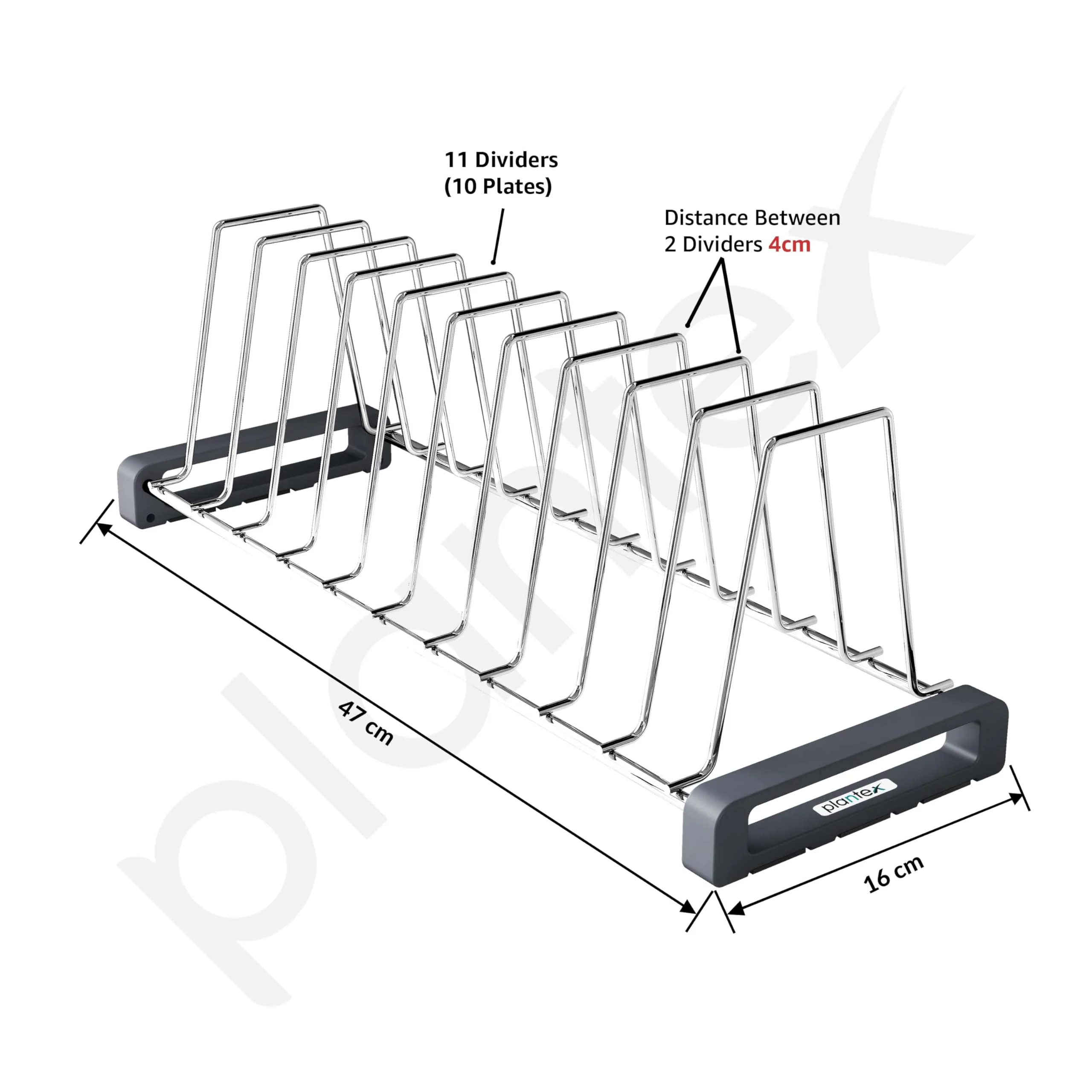 Plantex Durable Stainless Steel Plate Stand for Kitchen Cabinet/10 Slot Plate Oraganizer for Kitchen/8 Inch Thali Stand with Anti-Scratch Base(Size-8Inches, Slot- 10, Pack of 1) - Image 2