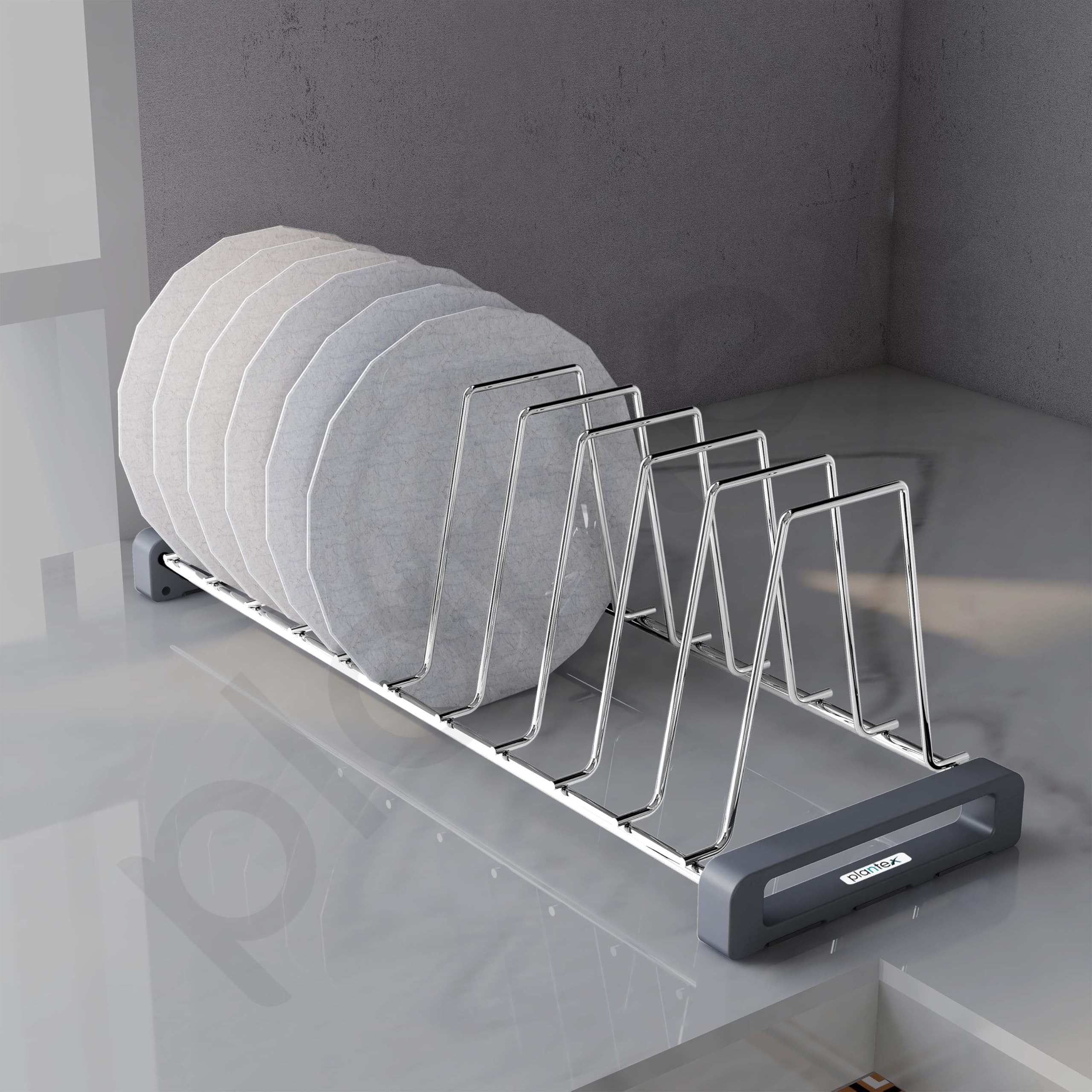 Plantex Durable Stainless Steel Plate Stand for Kitchen Cabinet/10 Slot Plate Oraganizer for Kitchen/8 Inch Thali Stand with Anti-Scratch Base(Size-8Inches, Slot- 10, Pack of 1) - Image 4