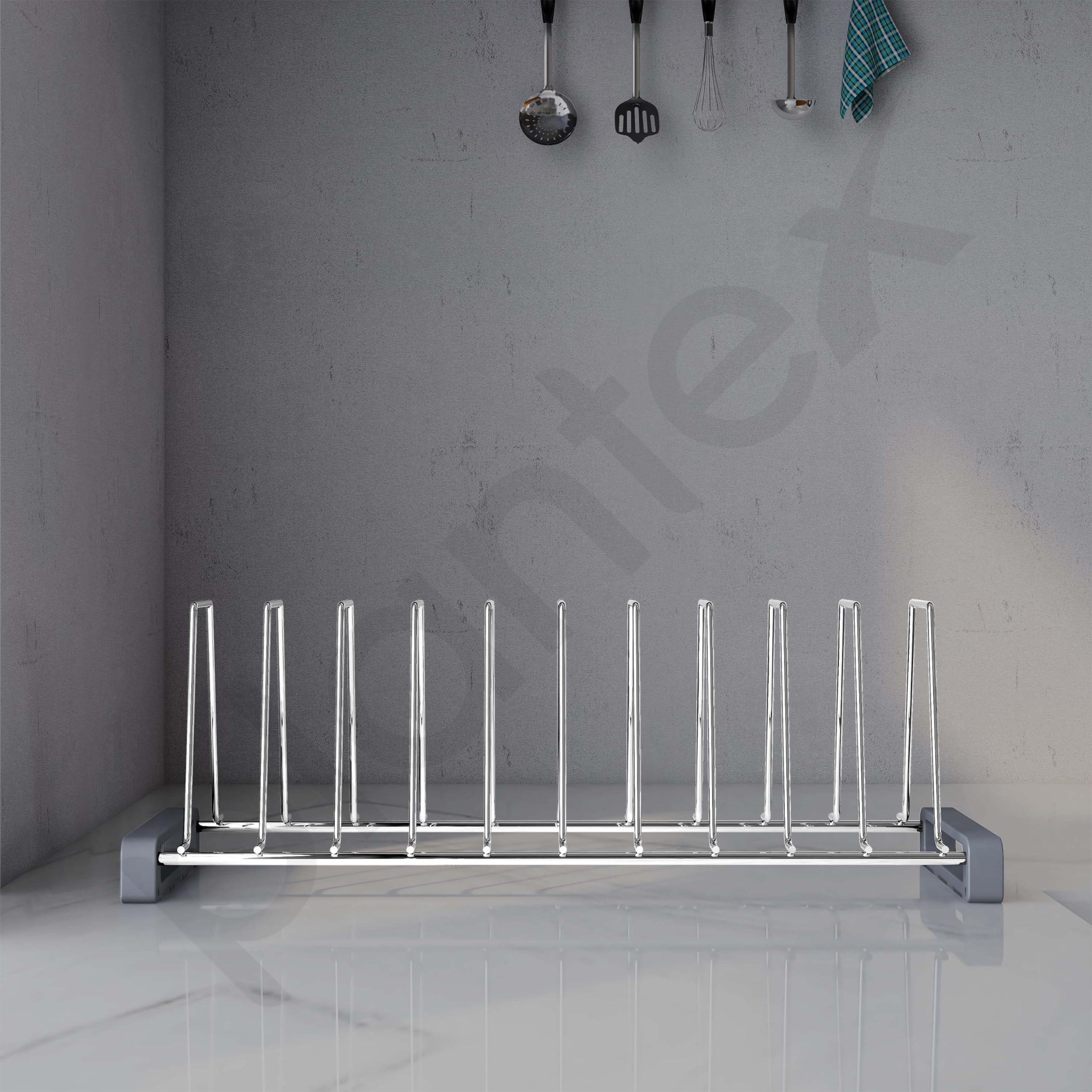 Plantex Durable Stainless Steel Plate Stand for Kitchen Cabinet/10 Slot Plate Oraganizer for Kitchen/8 Inch Thali Stand with Anti-Scratch Base(Size-8Inches, Slot- 10, Pack of 1) - Image 5