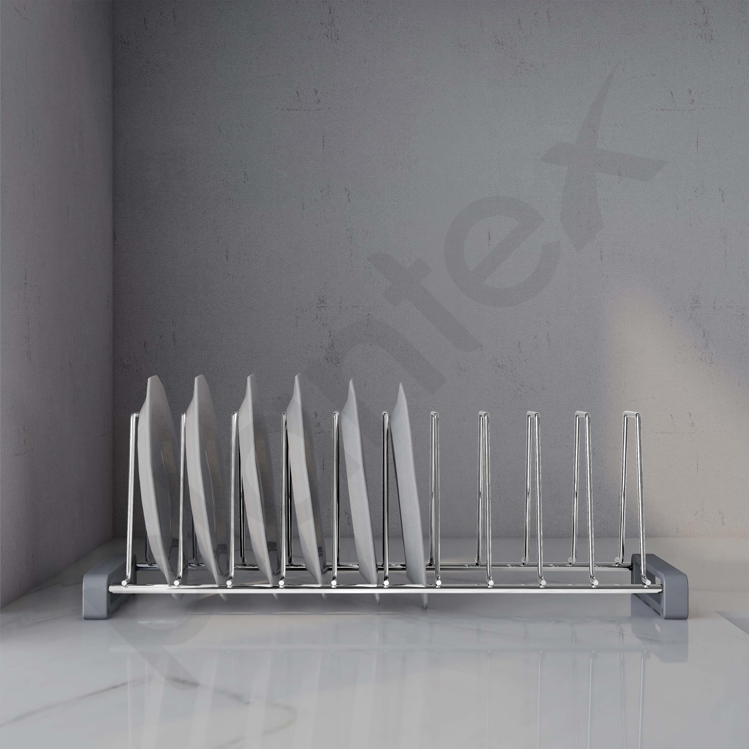 Plantex Durable Stainless Steel Plate Stand for Kitchen Cabinet/10 Slot Plate Oraganizer for Kitchen/8 Inch Thali Stand with Anti-Scratch Base(Size-8Inches, Slot- 10, Pack of 1) - Image 6