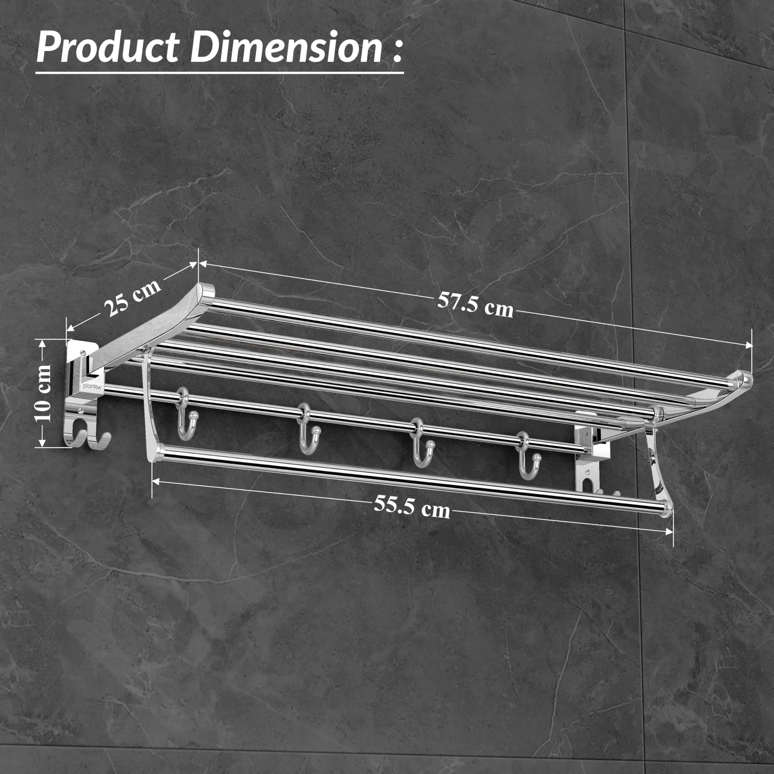Plantex Eco Stainless Steel Folding Towel Rack/Towel Holder for Bathroom/Towel Hanger/Bathroom Accessories Set(24-inch) Chrome - Image 4