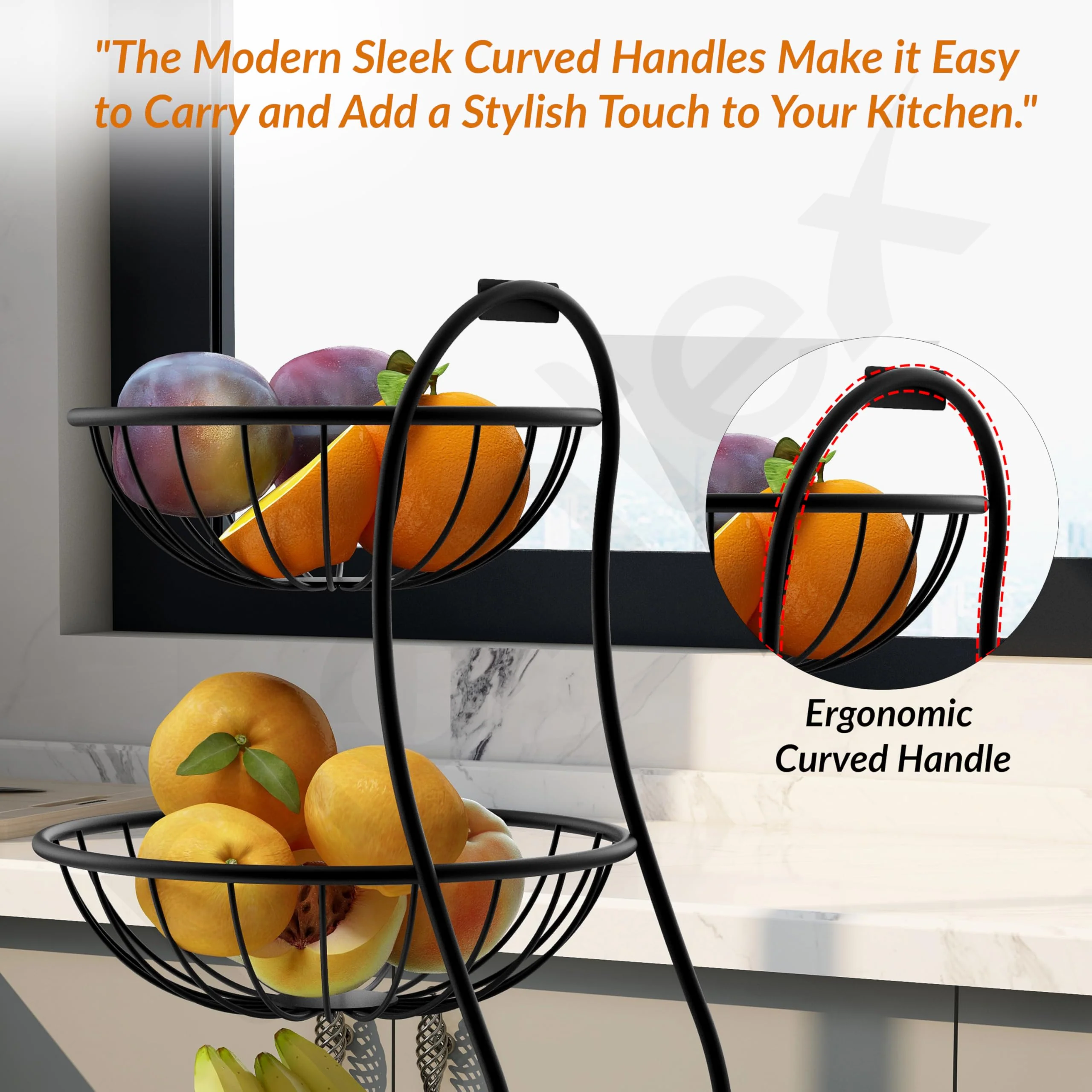 Plantex Elegant High Grade Steel 3-Tier Fruit & Vegetable Basket For Dining Table/Kitchen-Big Size(Black),Solid, 12 liter - Image 5