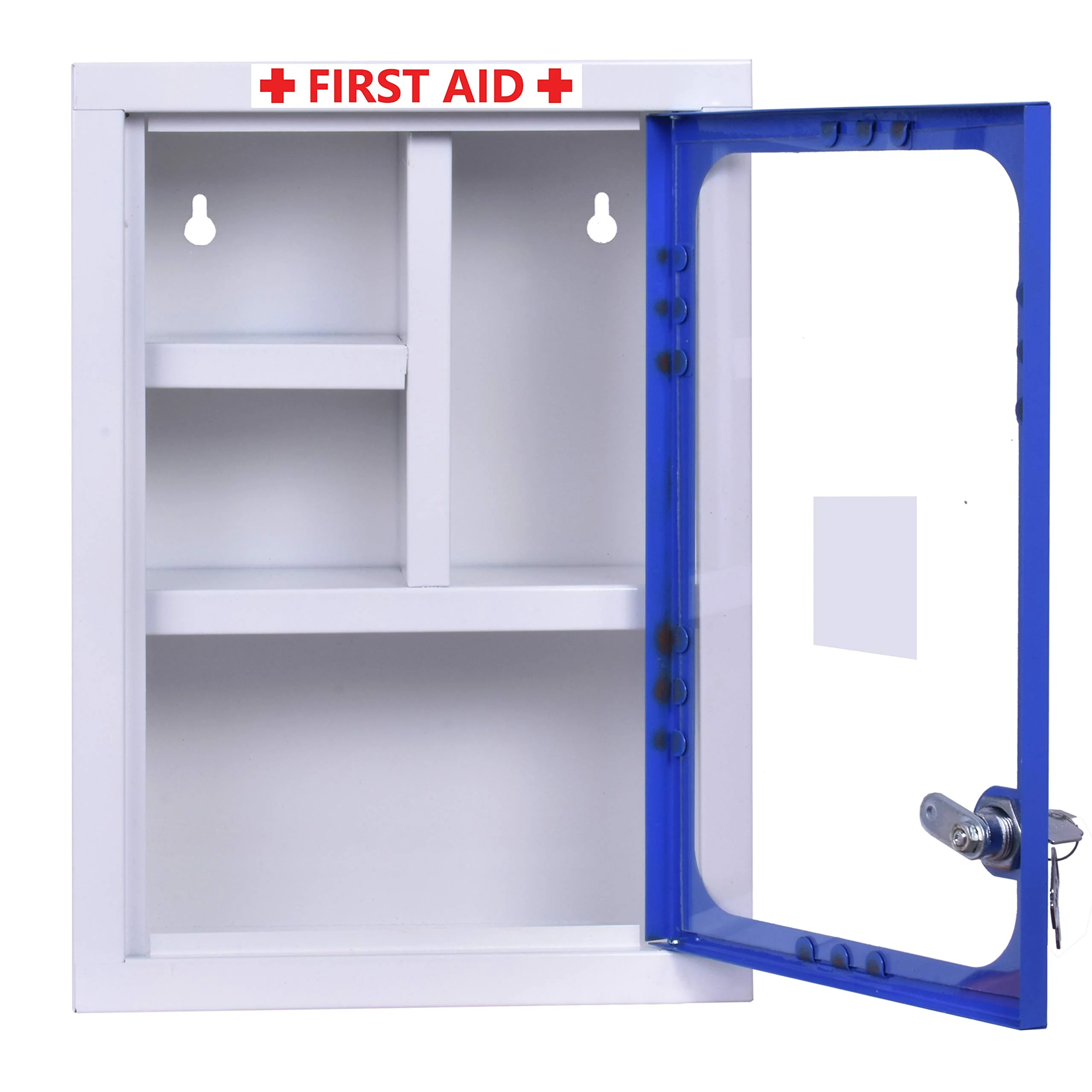 Plantex First Aid Box/Emergency Medicine Storage Box/First Aid Kit Box/Medical Box for Home, School & Office/Lockable with Multi Compartment - (Blue & White) – Big Size Wall Mount – Metal - Image 2