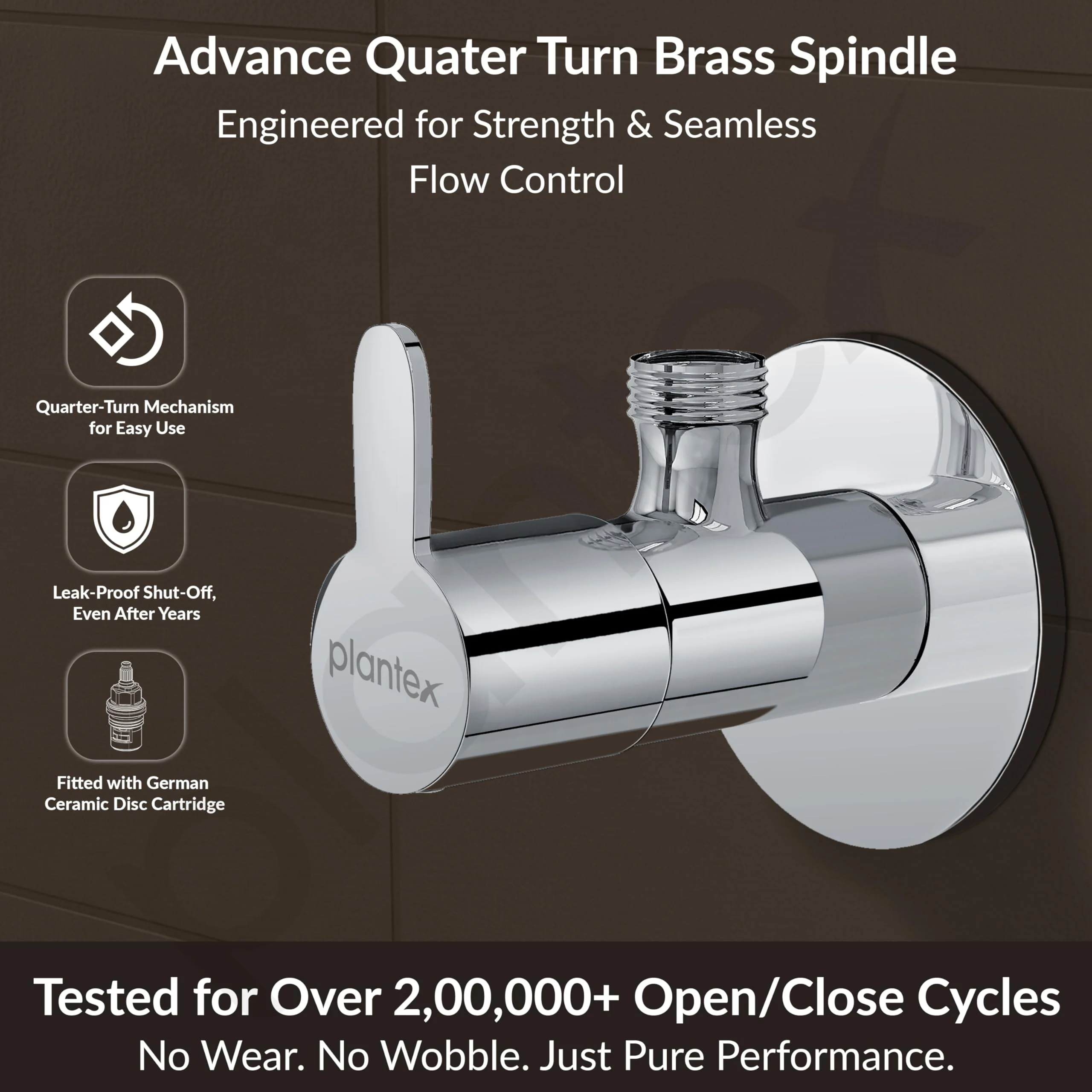 Plantex FLO-805 Pure Brass Angle Valve for Bathroom with Teflon Tape & Brass Wall Flange/Angle Cocke for Bathroom/Wash basin/Washing Machine- (Chrome) - Image 2