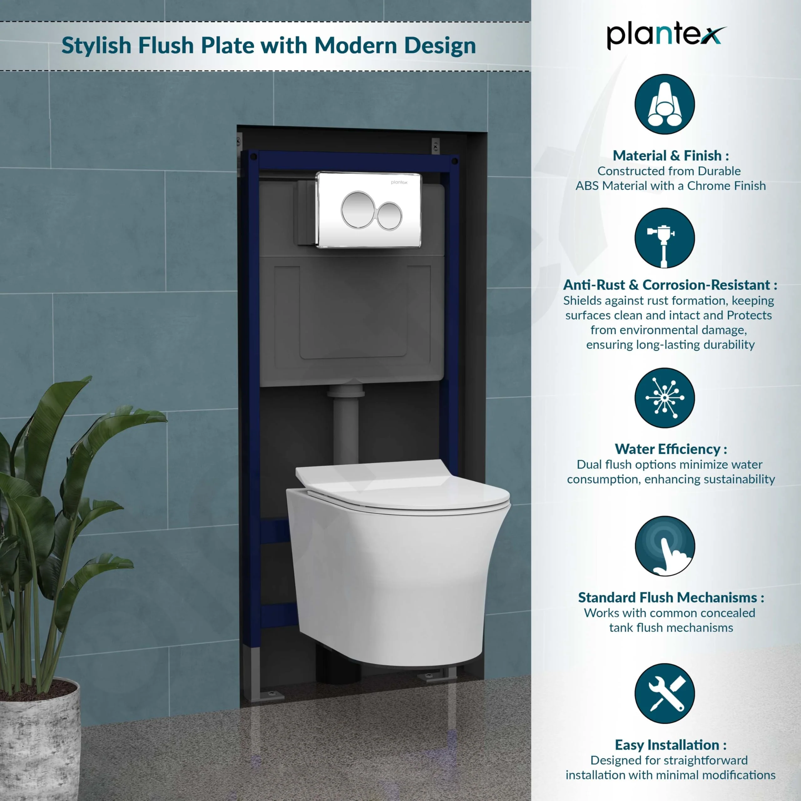 Plantex Flush Plate/Dual Flush Plate for Toilet/Mechanical Dual-Flush Faceplate/Water-Saving Technology – Pack of 1 (Chrome) - Image 6