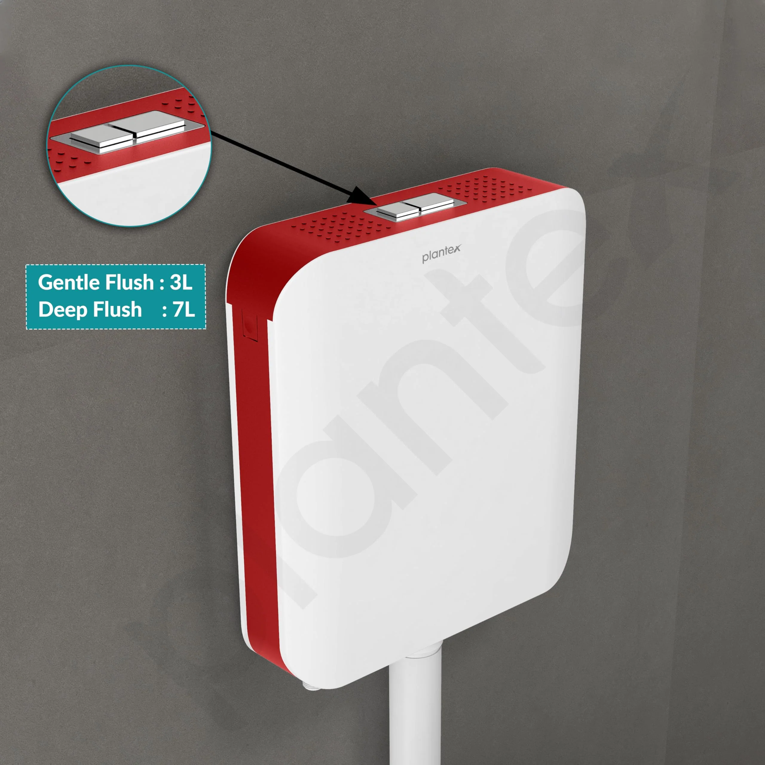 Plantex Flush Tank for Toilet/7 LTR Water Capacity Flushing Cistern/Polypropylene Slim Dual Tone Toilet Flush Tank - Pack of 1 (Red and White) - Image 6