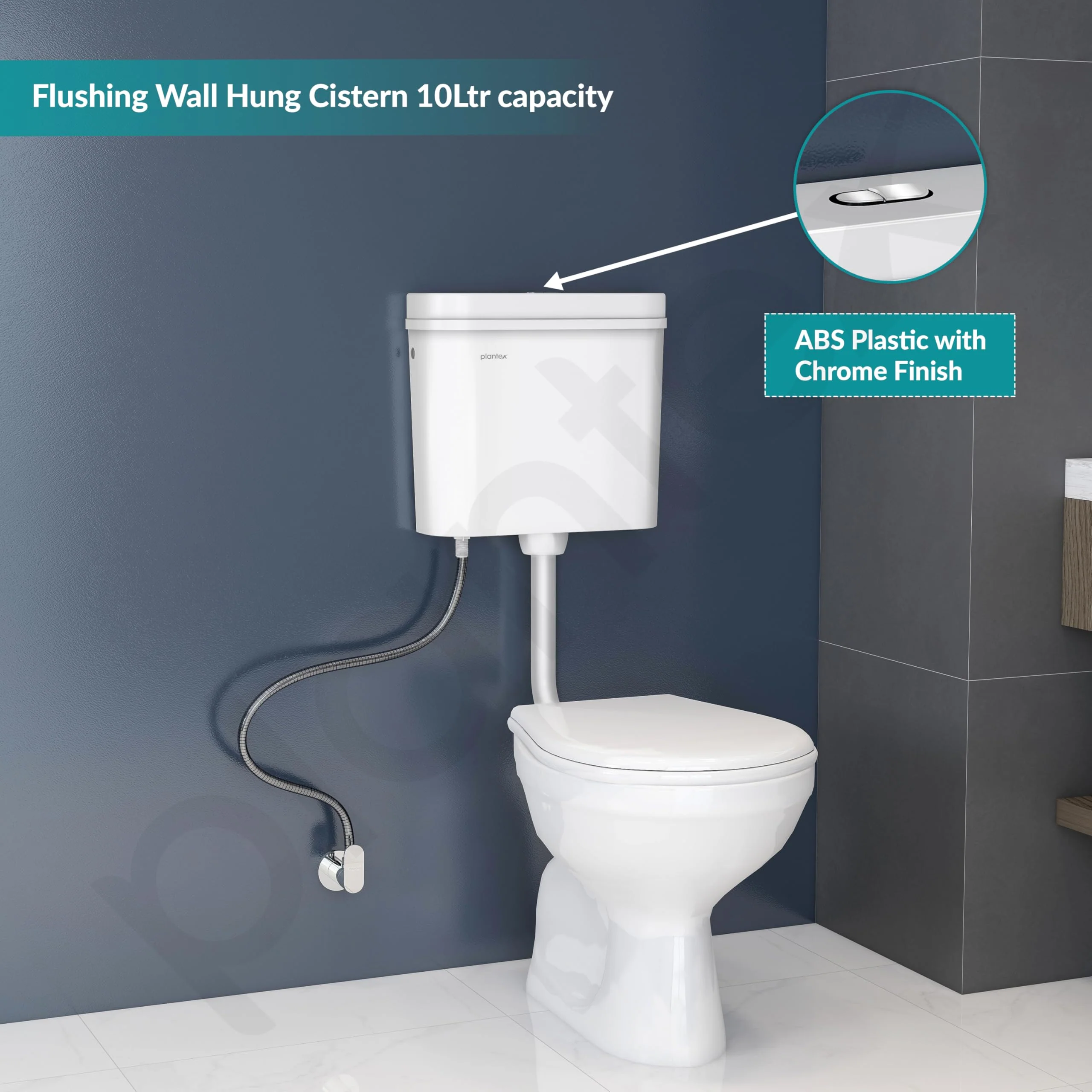 Plantex Flush Tank for Toilet with 10 Ltr Water Capacity/Dual Flushing Cistern for Bathroom/Polypropylene Toilet Flush Tank - Pack of 1 (Classic, White) - Image 5