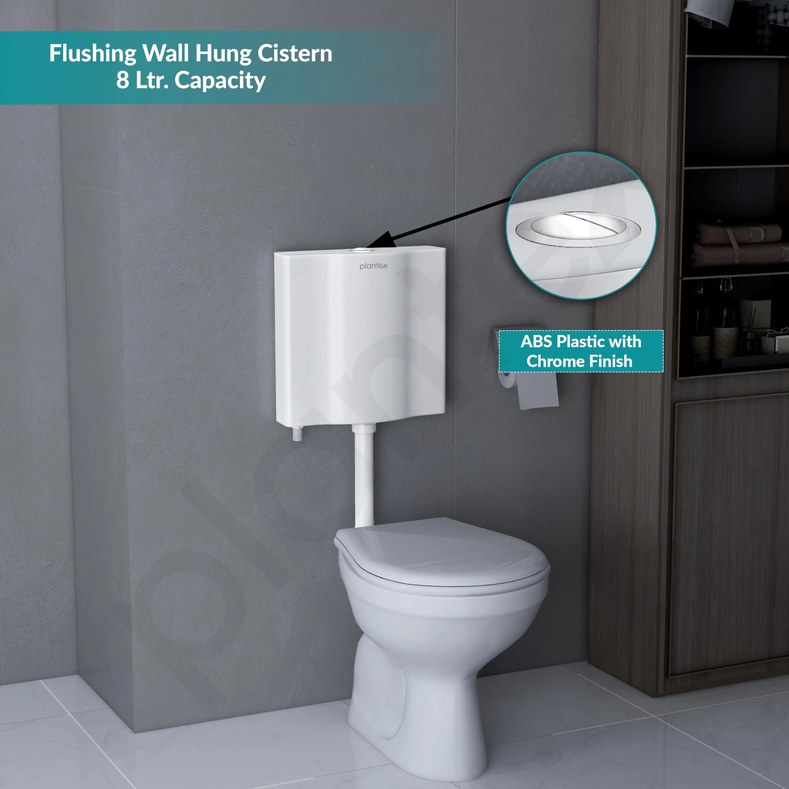 Plantex Flush Tank for Toilet with 8 LTR Water Capacity/Polypropylene Toilet Flush Tank/Flushing Cistern for Bathroom - Pack of 1 (White) - Image 2