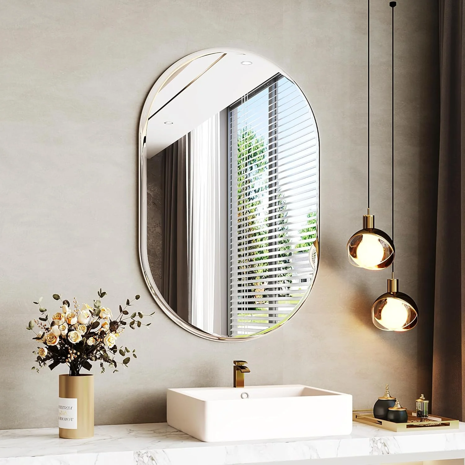 Plantex Frameless Capsule Mirror for Wall/Mirror with Beveled Smooth Edges/Mirror for Bathroom/Dressing Room/Living Room/Bedroom/Entryway - (18x12 Inch) - Image 2
