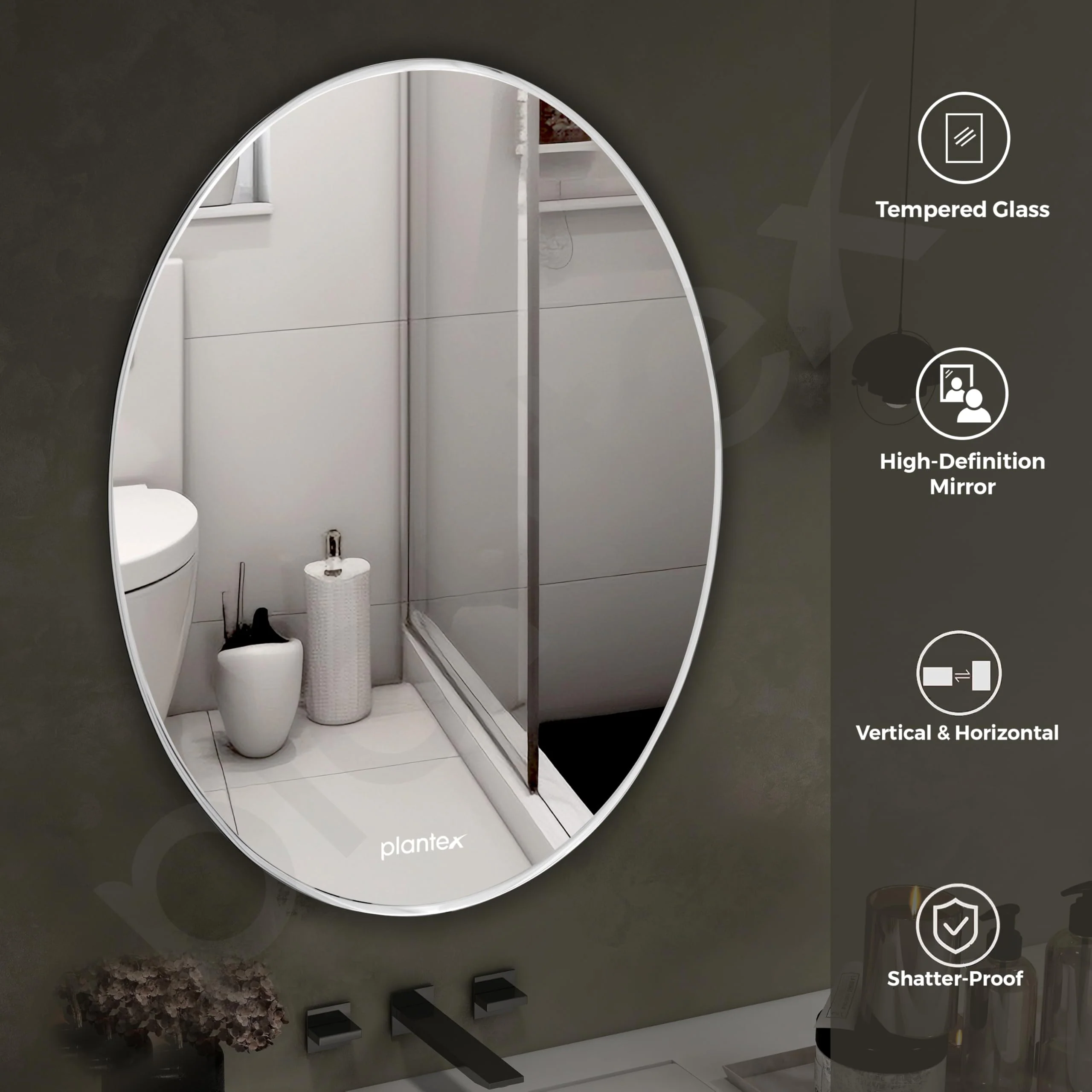 Plantex Frameless Oval Mirror for Wall/Bathroom/Dressing Room/Living Room/Bedroom/Entryway - Bathroom Accessories (18 X 24 Inch) - Image 4