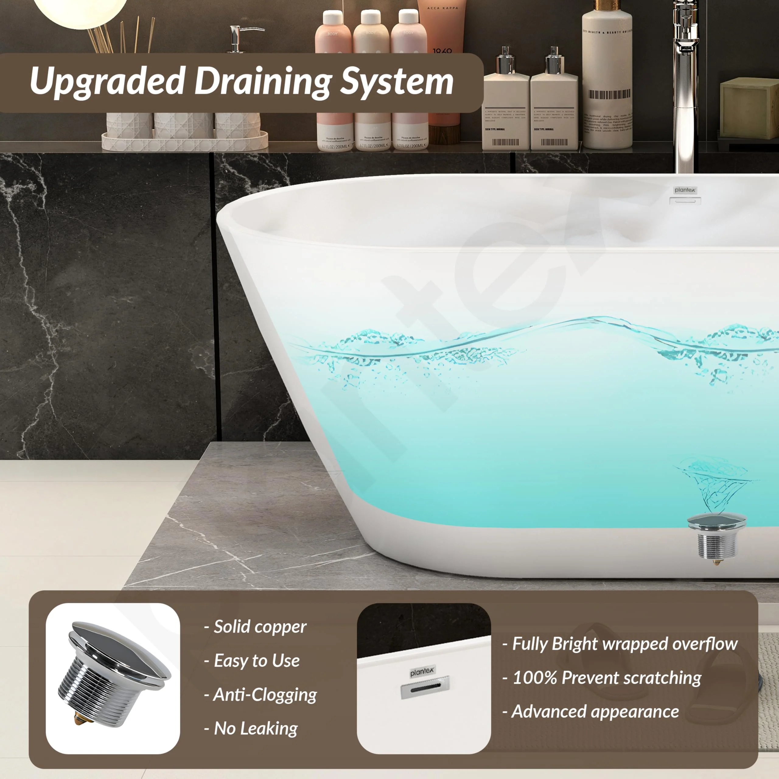 Plantex Freestanding Bathtub For Bathroom/Bath tub for Adults/Deep Soaker Bathtub with Overflow, Popup and Drain Pipe (BSM-203-White-1500mm) - Image 6