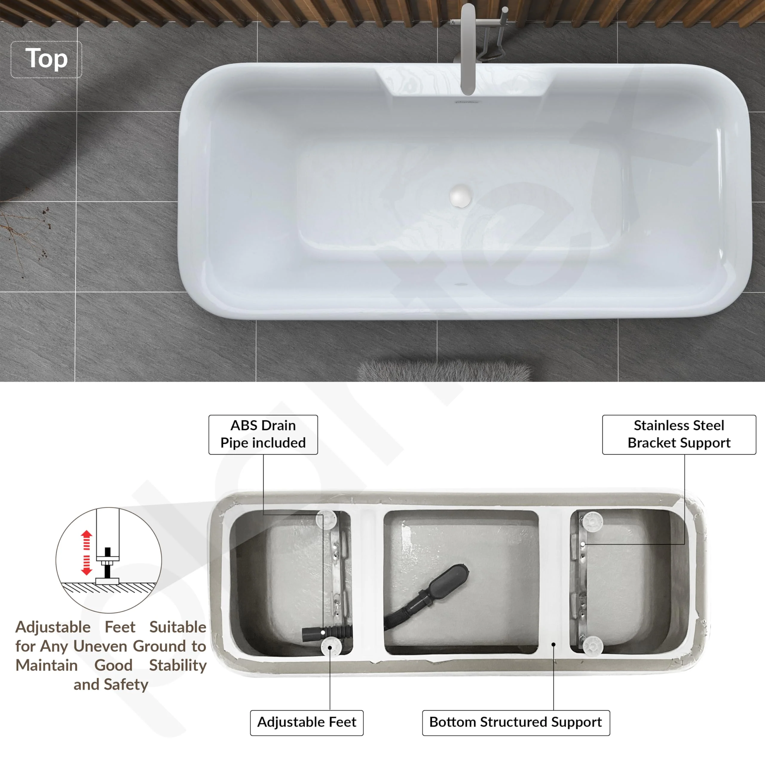 Plantex Freestanding Bathtub For Bathroom/Bath tub for Adults/Deep Soaker Bathtub with Overflow, Popup and Drain Pipe (BSM-219-White-1700mm) - Image 5