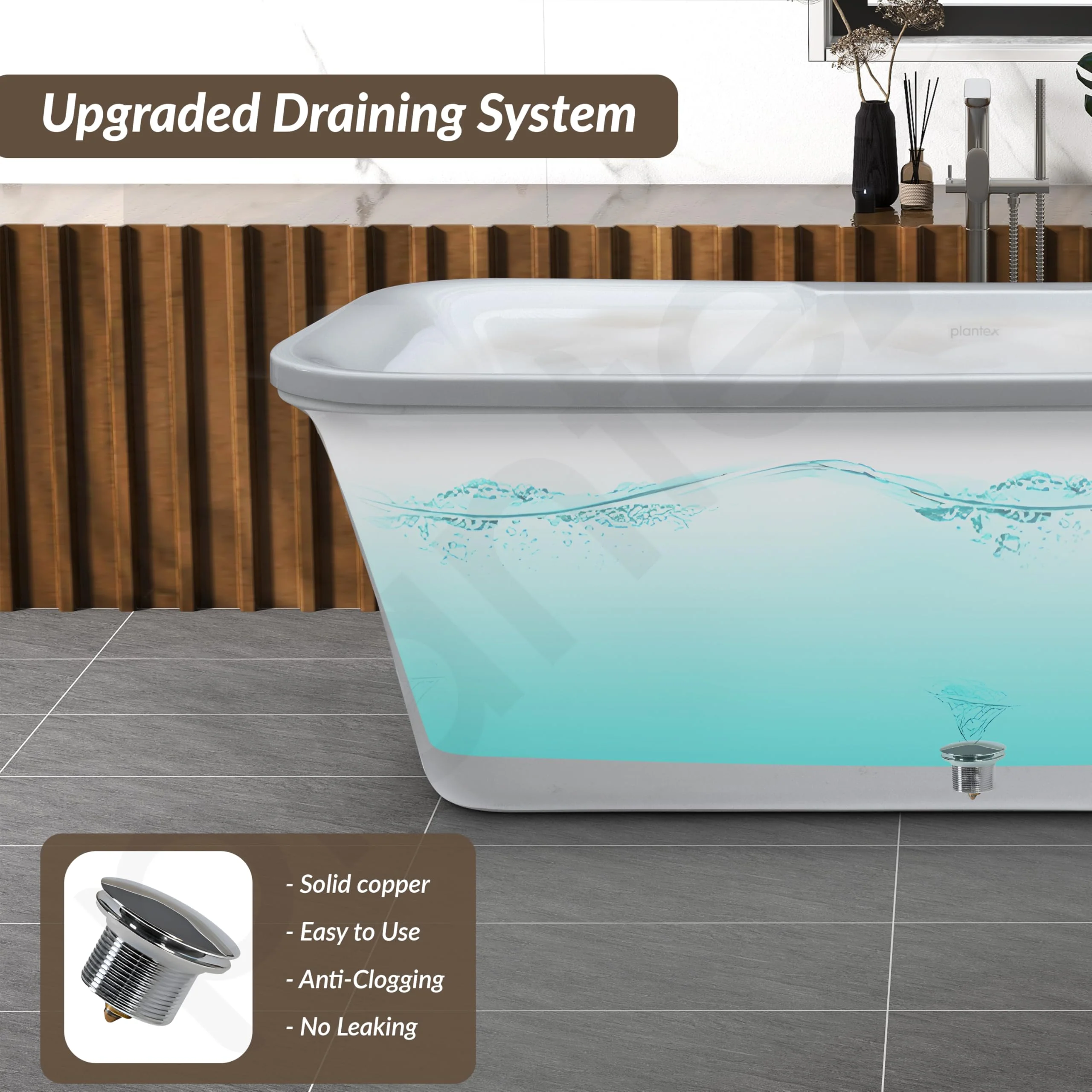 Plantex Freestanding Bathtub For Bathroom/Bath tub for Adults/Deep Soaker Bathtub with Overflow, Popup and Drain Pipe (BSM-219-White-1700mm) - Image 7