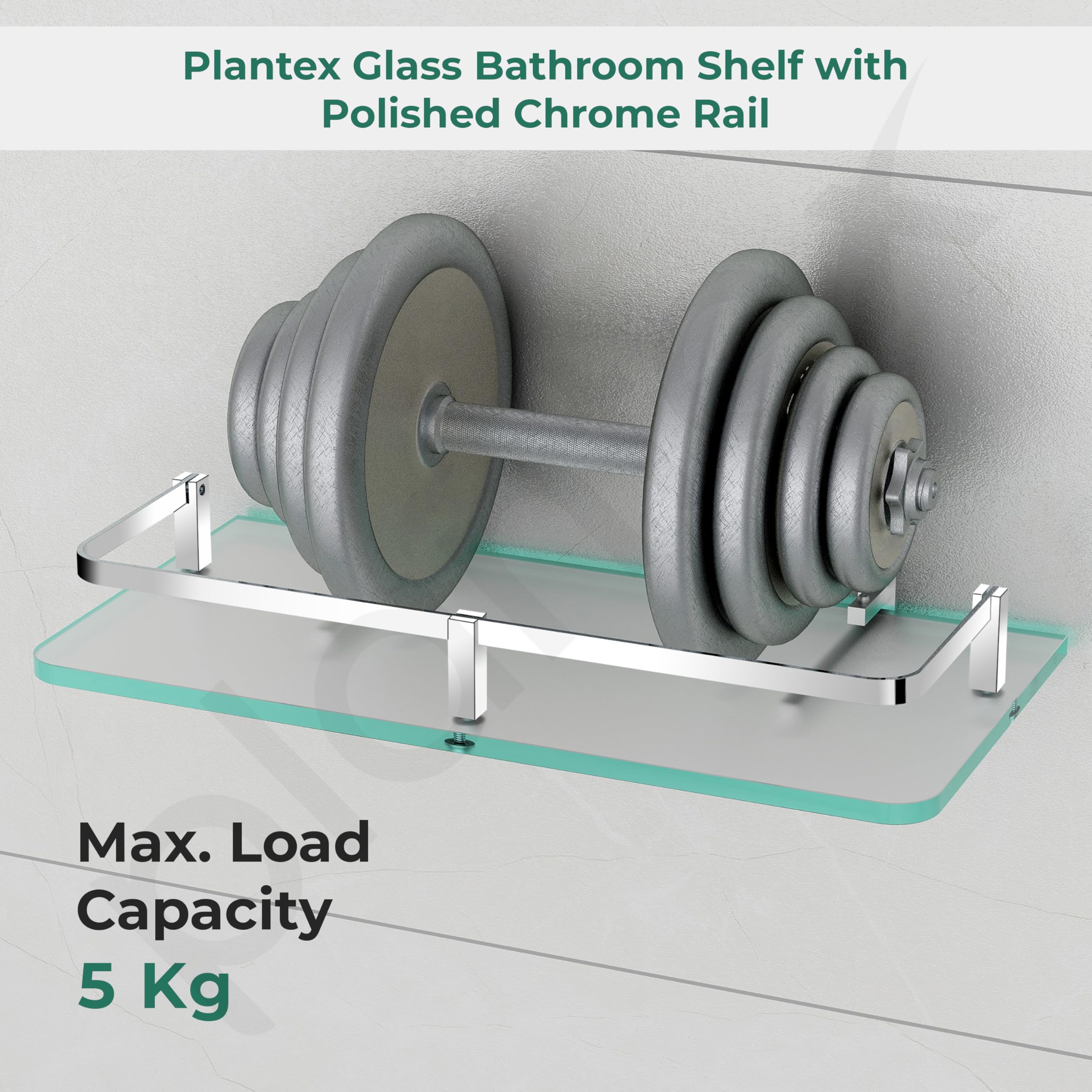 Plantex Frosted Glass Shelf for Bathroom/Kitchen Shelf for Wall/Living Room Wall Storage Shelf with Chrome Finish Brass Railings and Brackets (12x6 Inches - Pack of 2) - Image 6