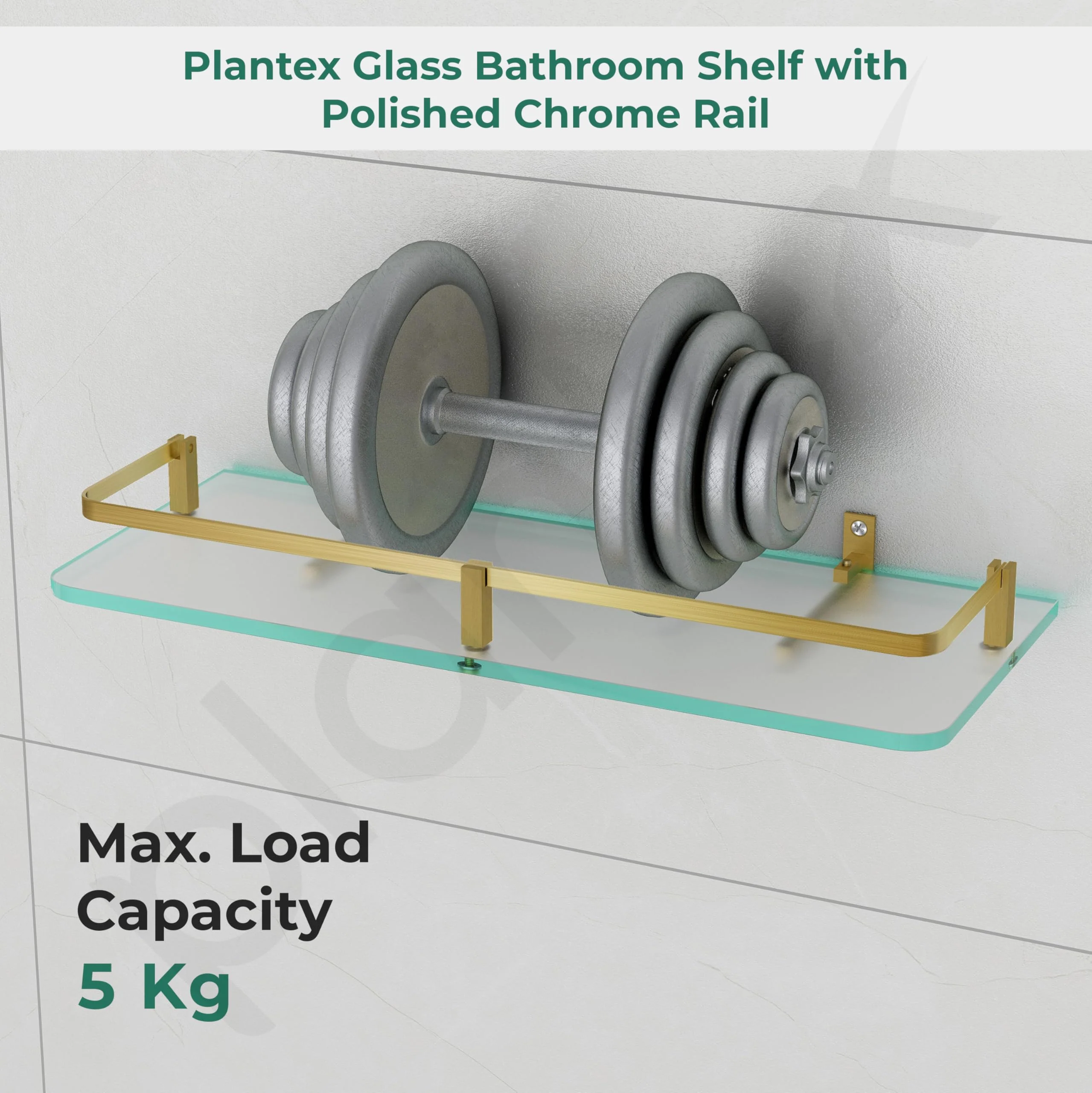 Plantex Frosted Glass Shelf for Bathroom/Shelf with Brass Railings and Brackets/Shelf for Living Room/Bedroom/Kitchen - Pack of 1 (15 x 6 inch, Brass Antique) - Image 3