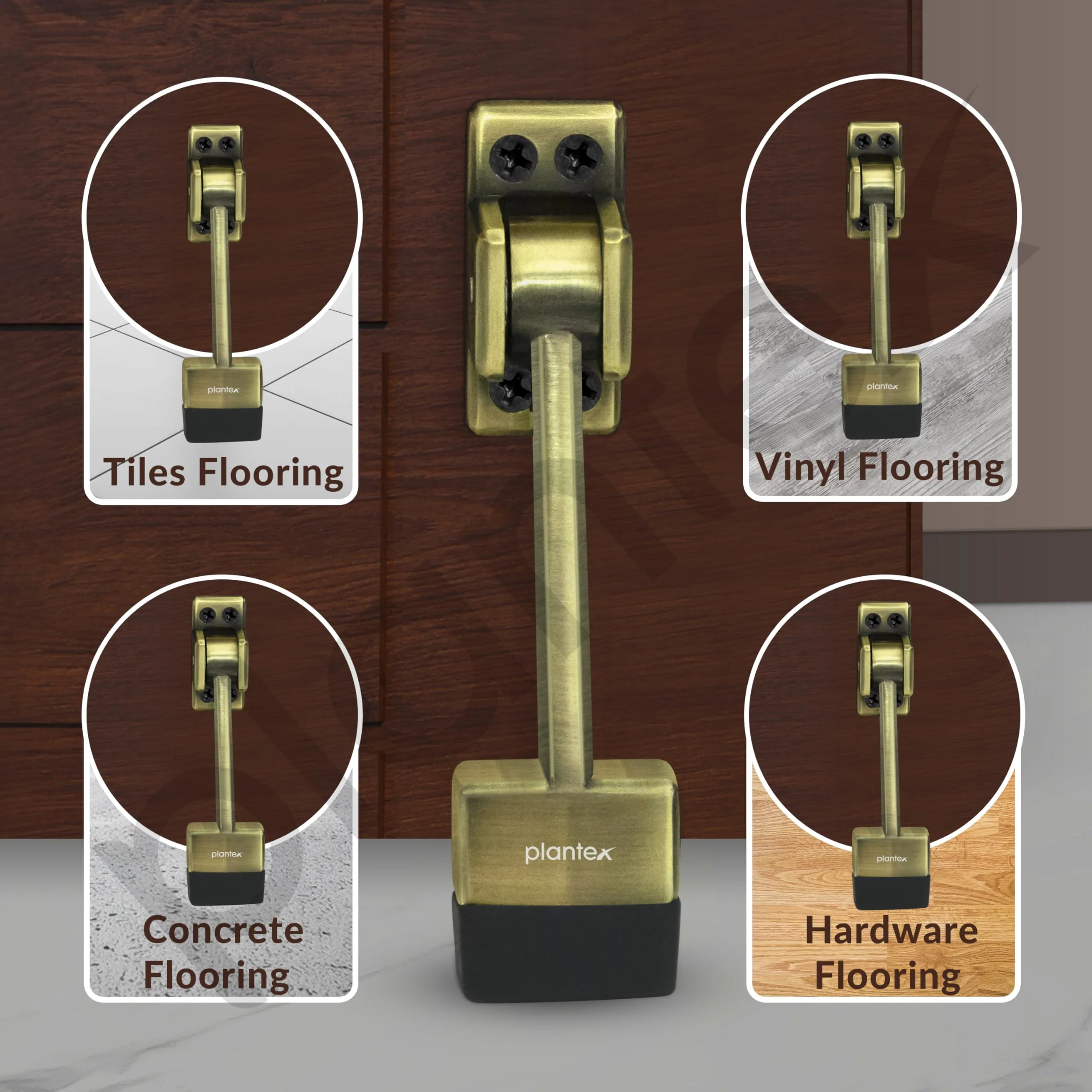 Plantex Gate Stopper for The Door with Rubber Grip 5 Inch Long Door Stopper for The Wooden Door - Brass Antique - Image 2