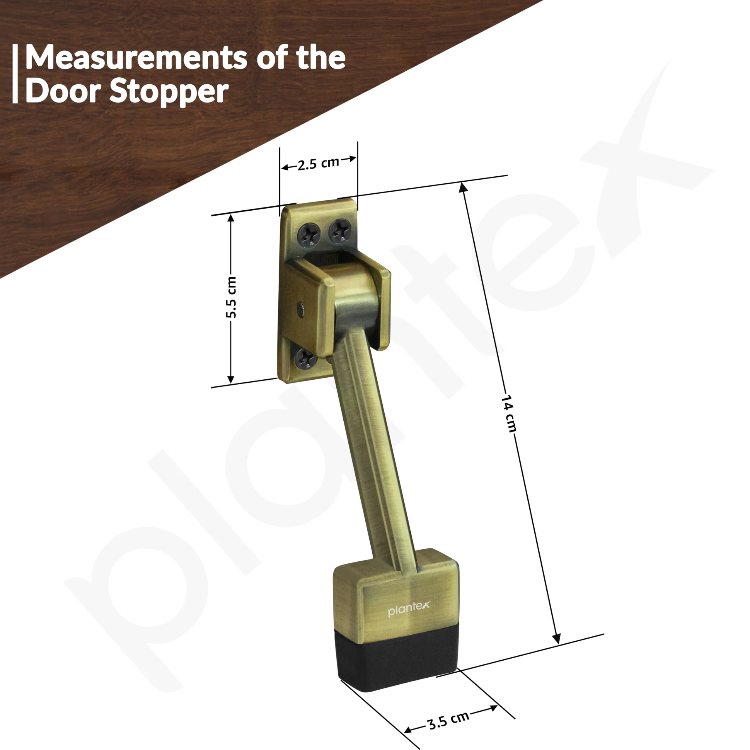 Plantex Gate Stopper for The Door with Rubber Grip 5 Inch Long Door Stopper for The Wooden Door - Brass Antique - Image 3