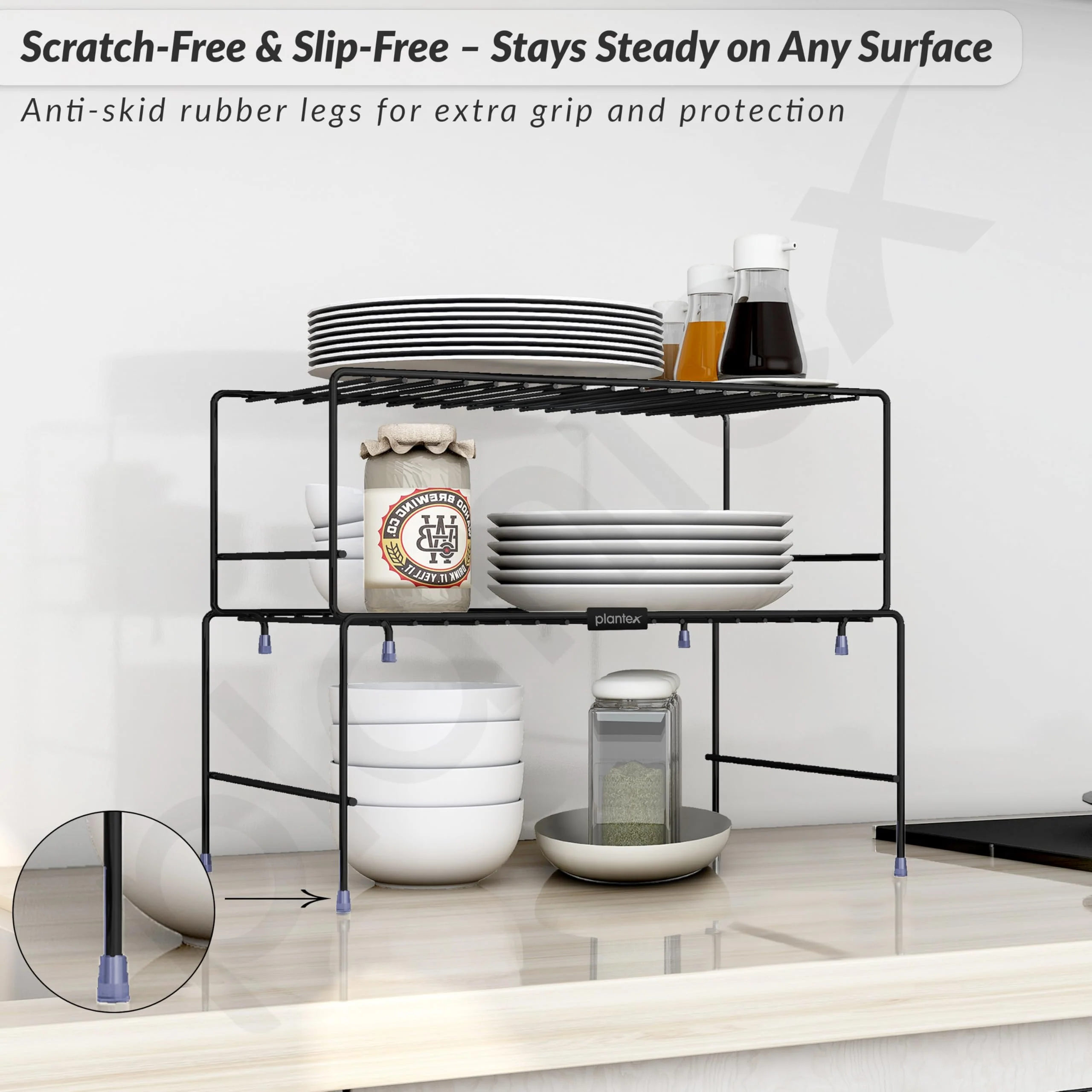 Plantex GI Metal 2-Tier Shelf Organizer for Kitchen Storage/Foldable and Detachable Kitchen Shelf Organiser/Rack Organiser for Storage - Image 3
