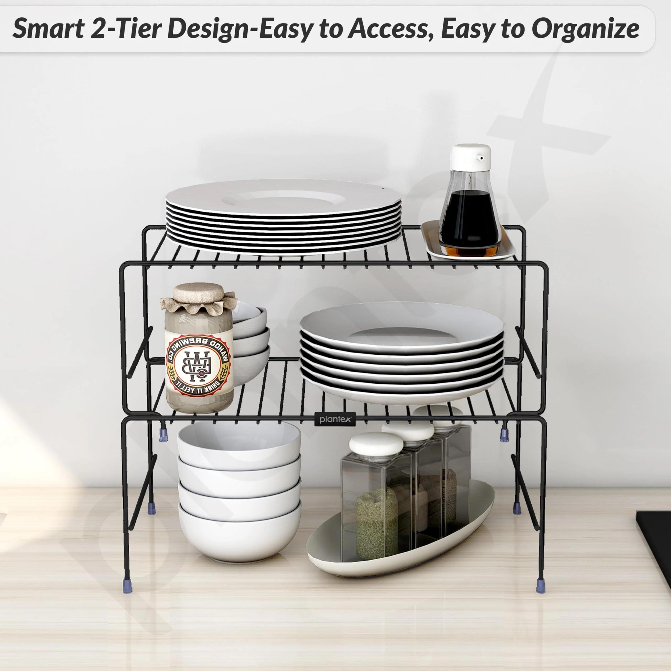 Plantex GI Metal 2-Tier Shelf Organizer for Kitchen Storage/Foldable and Detachable Kitchen Shelf Organiser/Rack Organiser for Storage - Image 5