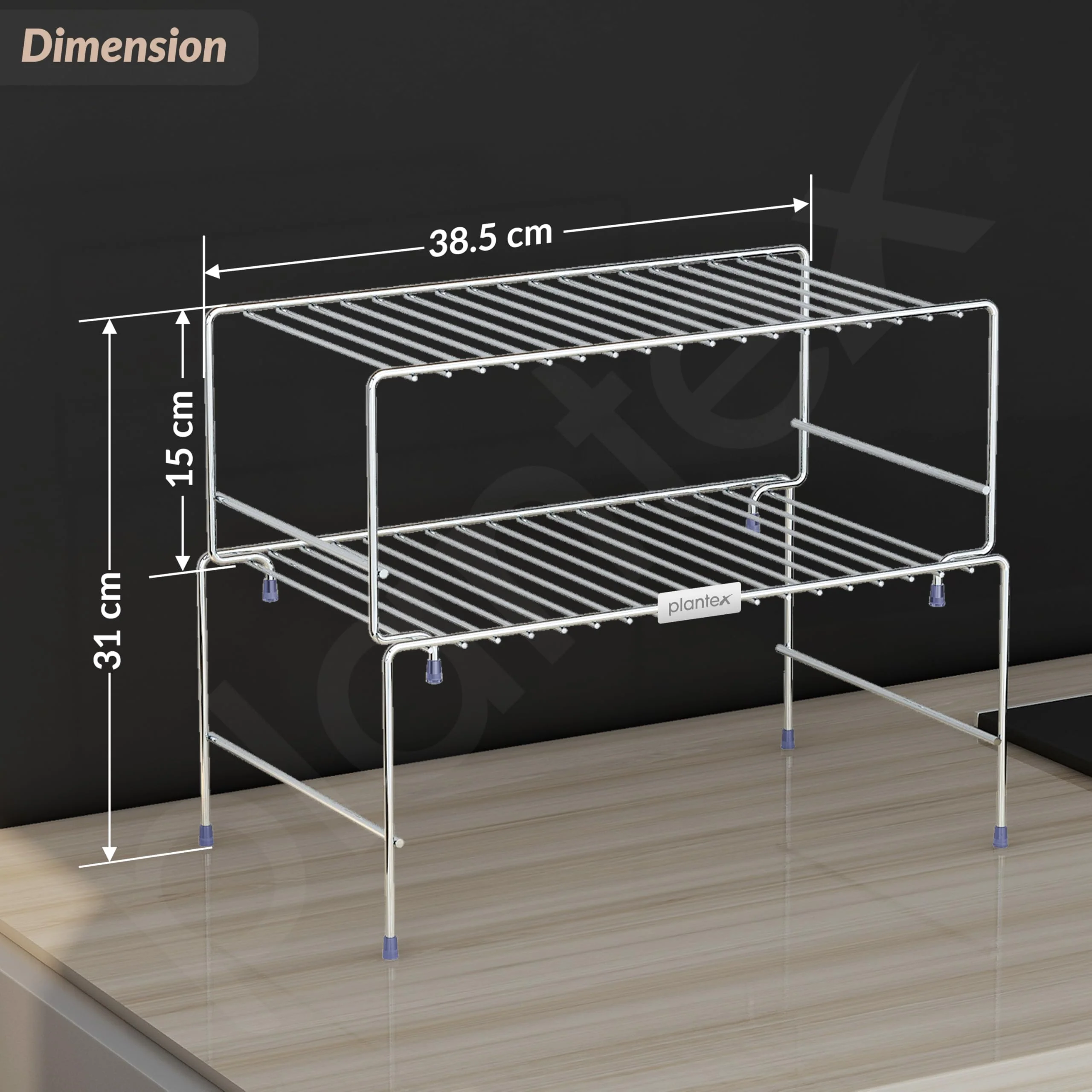 Plantex Stainless Steel 2- Tier Shelf Organizer for Kitchen Storage/Foldable and Detachable kitchen shelf organiser/Rack Organiser for Storage - Image 4