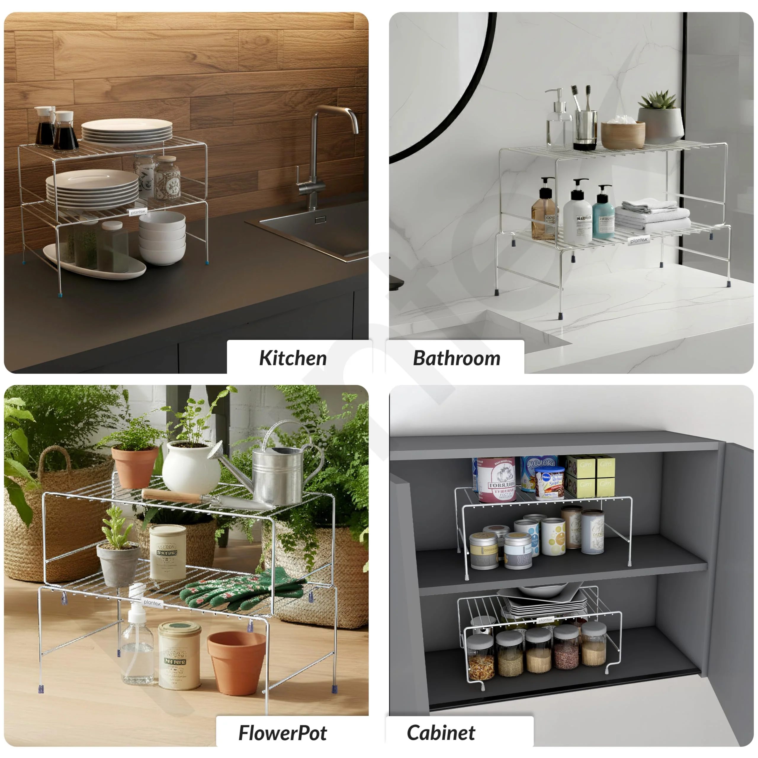 Plantex Stainless Steel 2- Tier Shelf Organizer for Kitchen Storage/Foldable and Detachable kitchen shelf organiser/Rack Organiser for Storage - Image 6