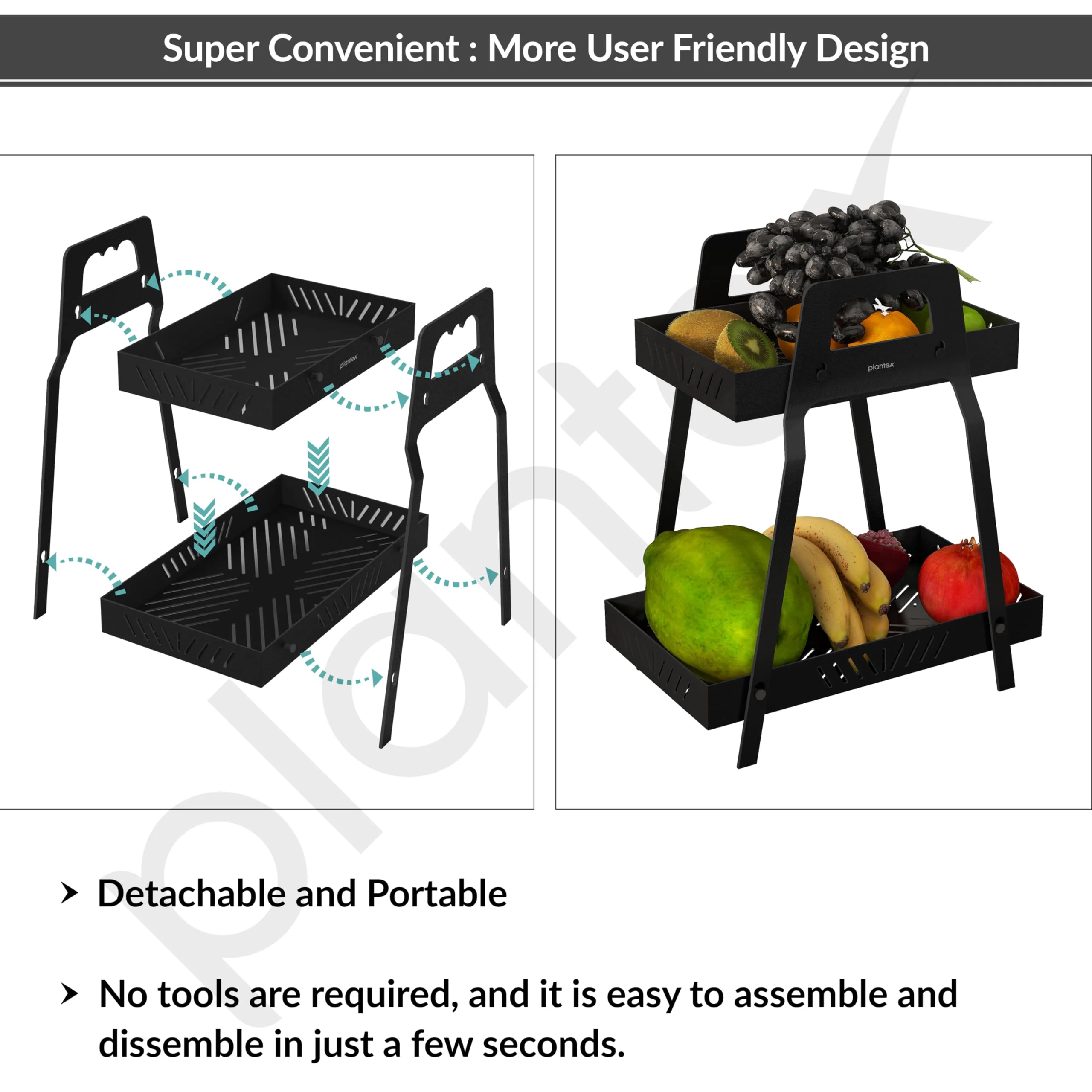 Plantex GI-Steel 2 Tier Shelf/Multipurpose Rack/Storage Rack for Kitchen/Fruit & Vegetable Basket for Kitchen - Pack of 1, (Black) - Image 5