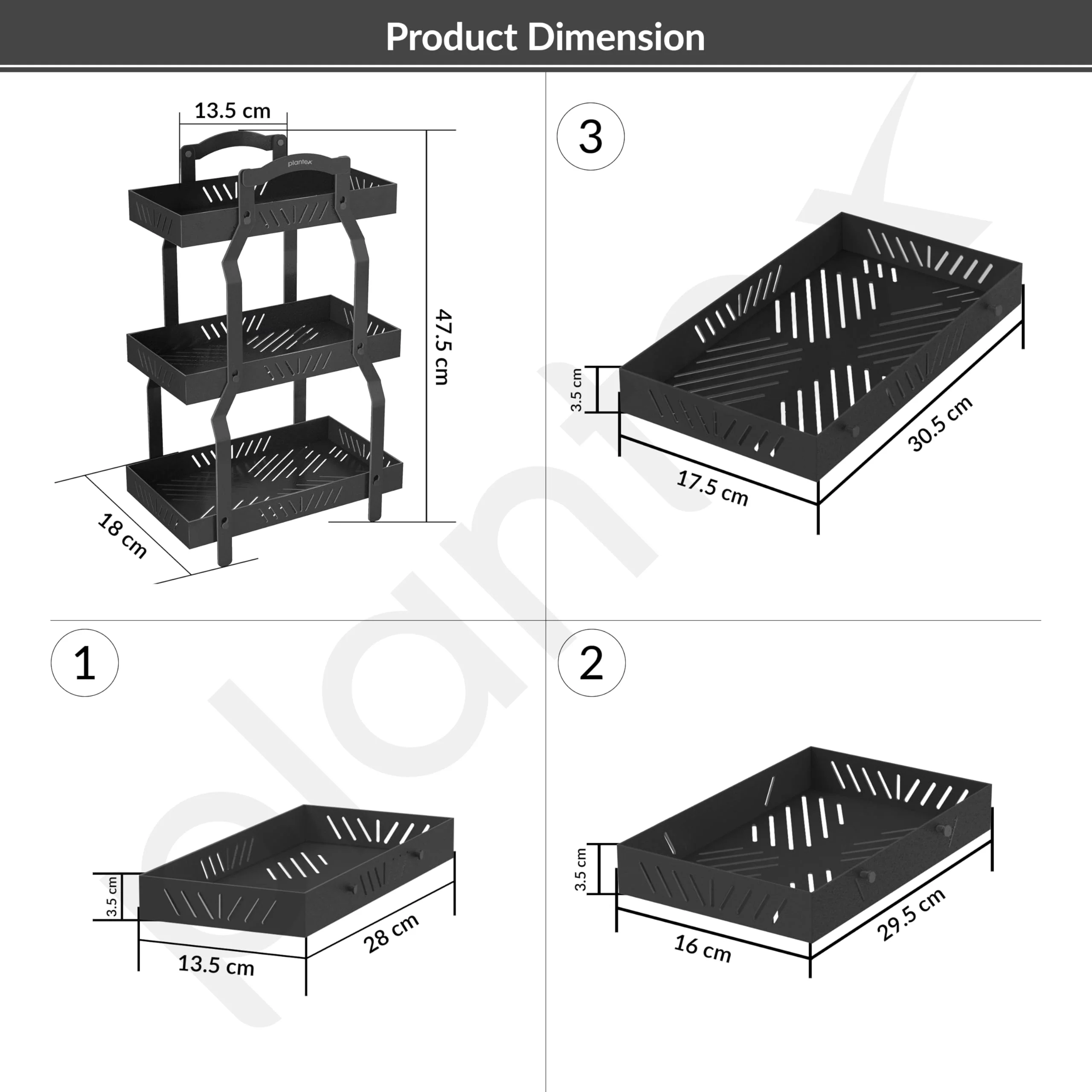 Plantex GI-Steel 3 Tier Shelf/Multipurpose Rack/Storage Rack for Kitchen/Fruit & Vegetable Basket for Kitchen - Pack of 1, (Black) - Image 2