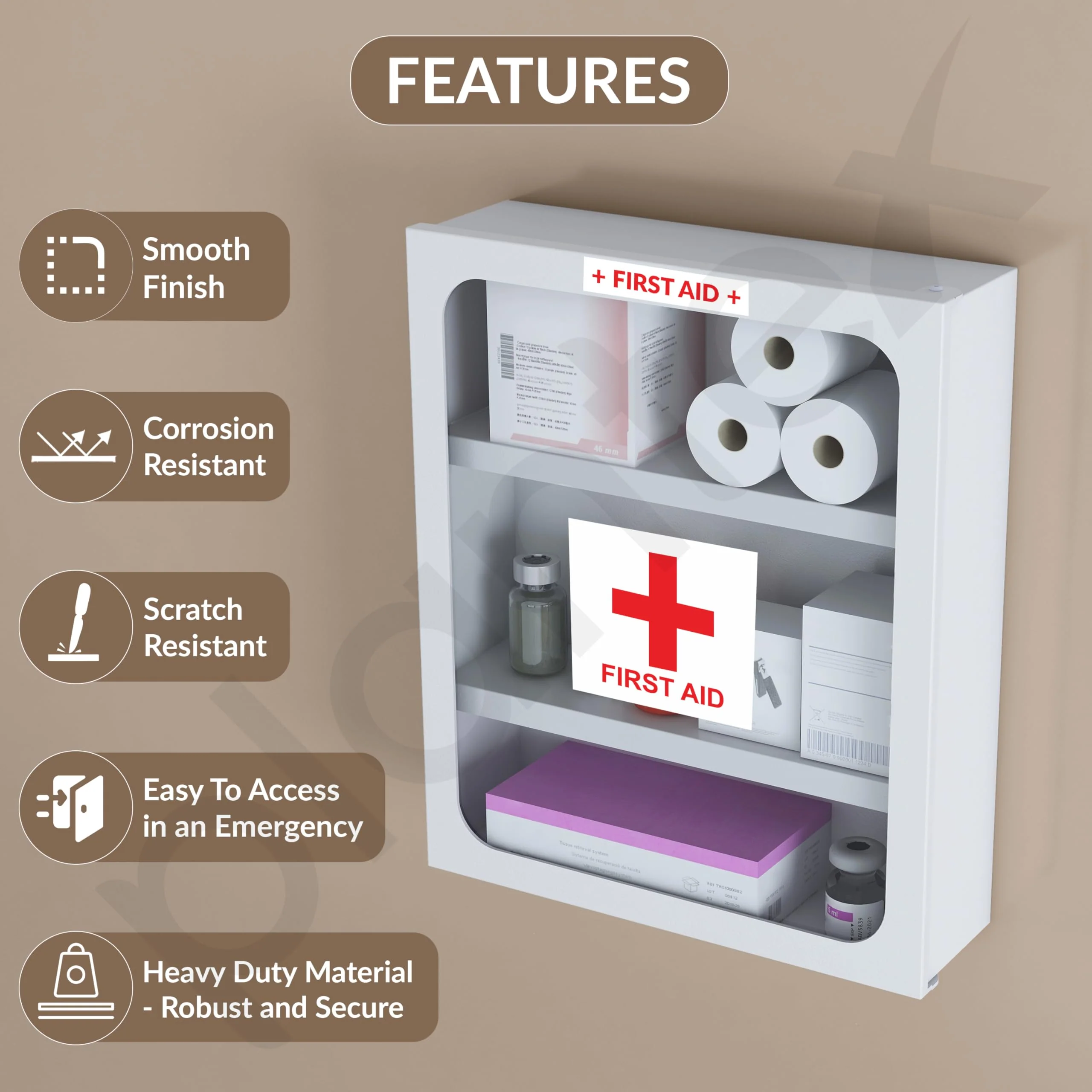 Plantex GI Steel First Aid Box Empty/Medicine Box for Home/Emergency Medical Box for Medicine Storage for School, Office, Factories with Multi Compartments & Clip Lock - Wall Mountable (White) - Image 4