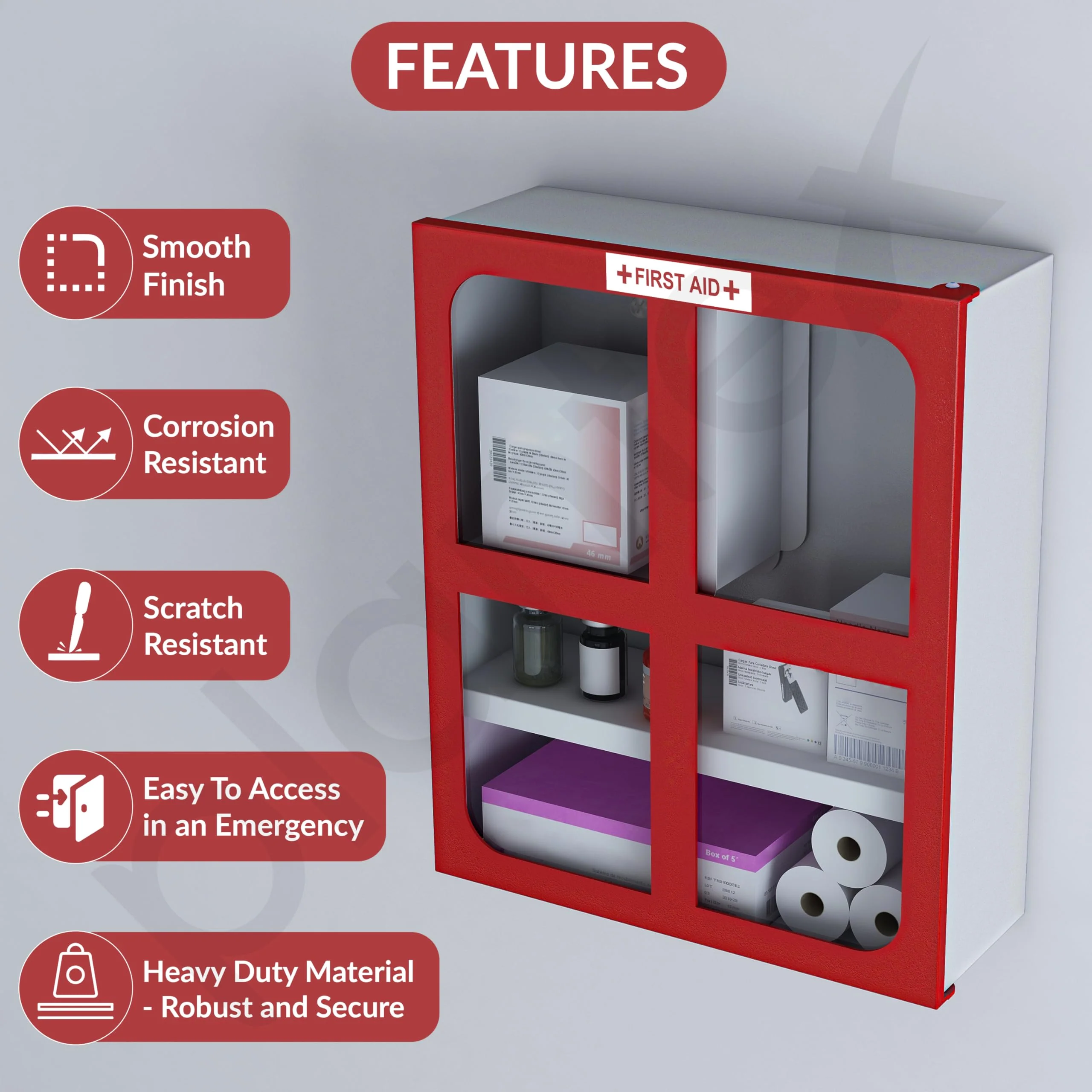 Plantex GI Steel First Aid Box Empty/Medicine Box for Home/Emergency Medical Box for Medicine Storage with Multi Compartments for School, Office, Factories with Clip Lock (Red & White) Wall Mountable - Image 4