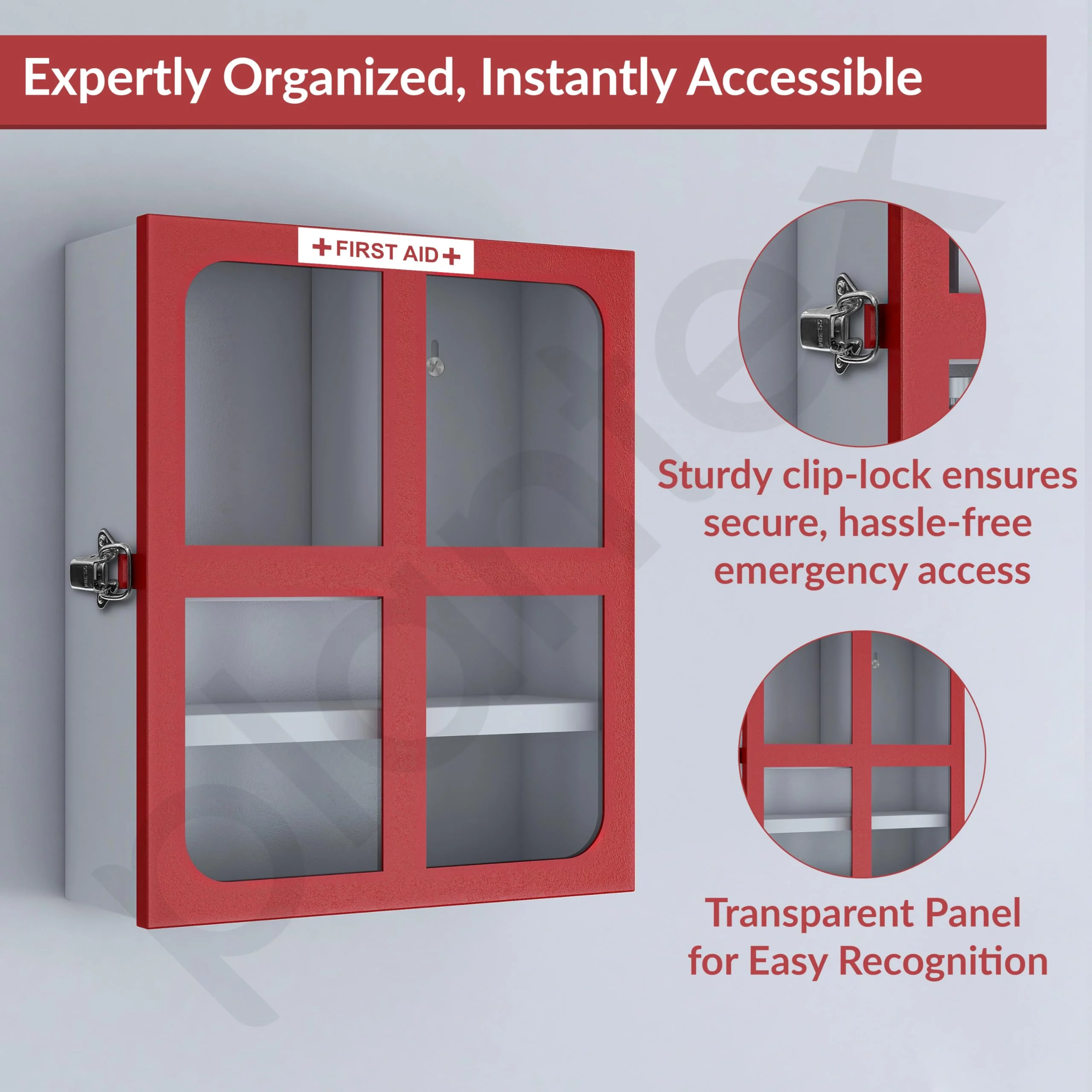 Plantex GI Steel First Aid Box Empty/Medicine Box for Home/Emergency Medical Box for Medicine Storage with Multi Compartments for School, Office, Factories with Clip Lock (Red & White) Wall Mountable - Image 5