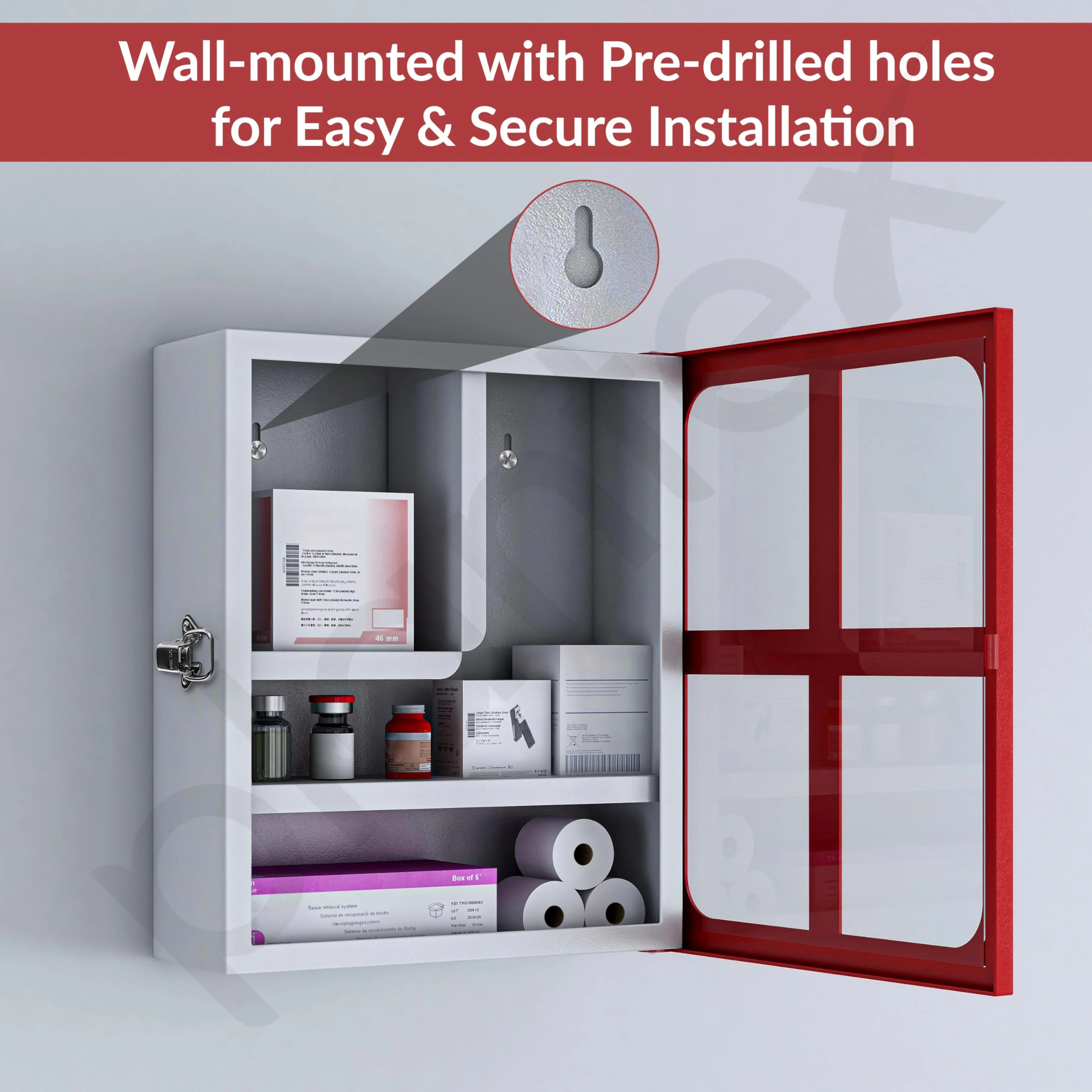 Plantex GI Steel First Aid Box Empty/Medicine Box for Home/Emergency Medical Box for Medicine Storage with Multi Compartments for School, Office, Factories with Clip Lock (Red & White) Wall Mountable - Image 7