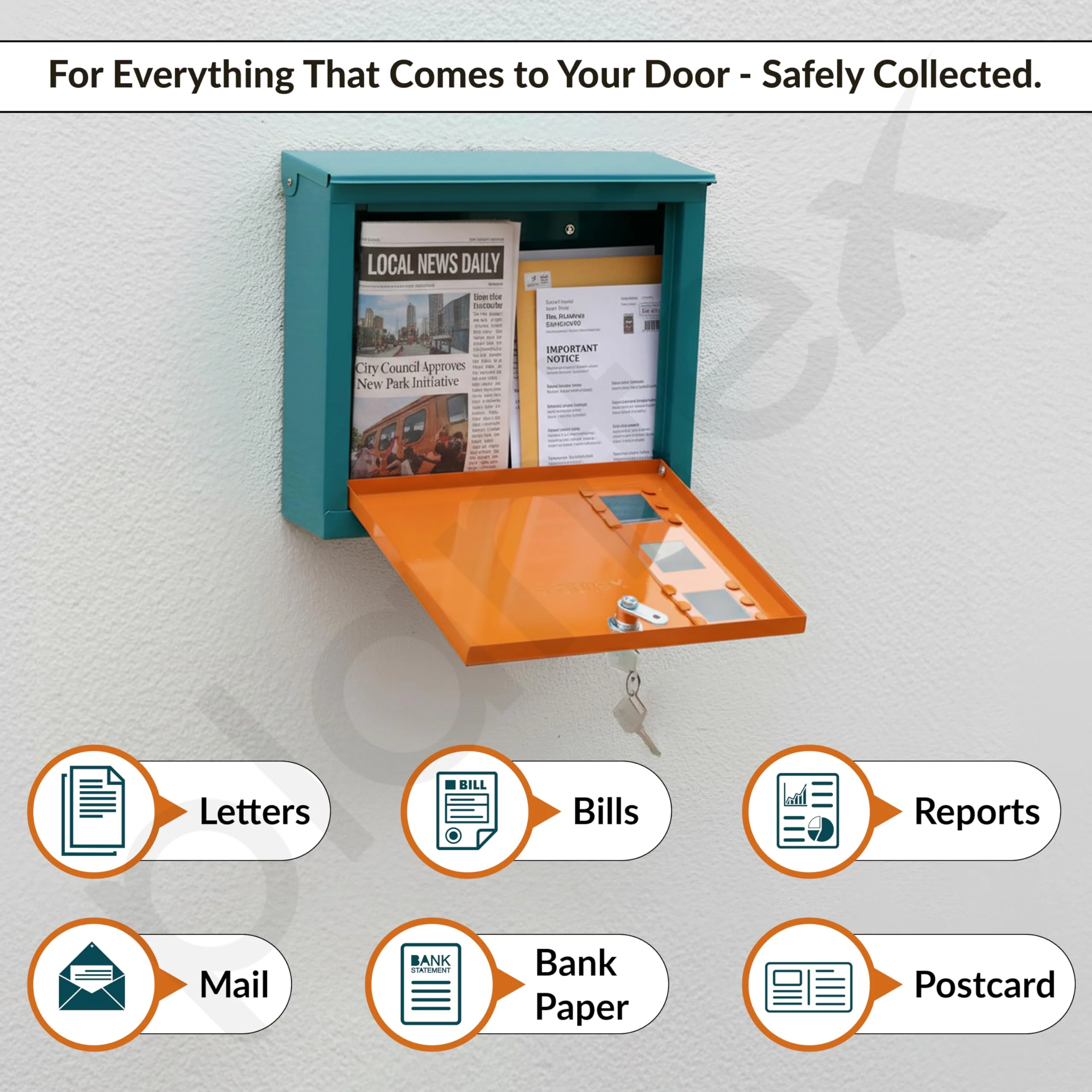 Plantex GI Steel Letter Box/Complaint Box/Small Suggestion Box for Office/Post Box for Home/Wall Mount Mail Box - (Green & Orange) - Image 5