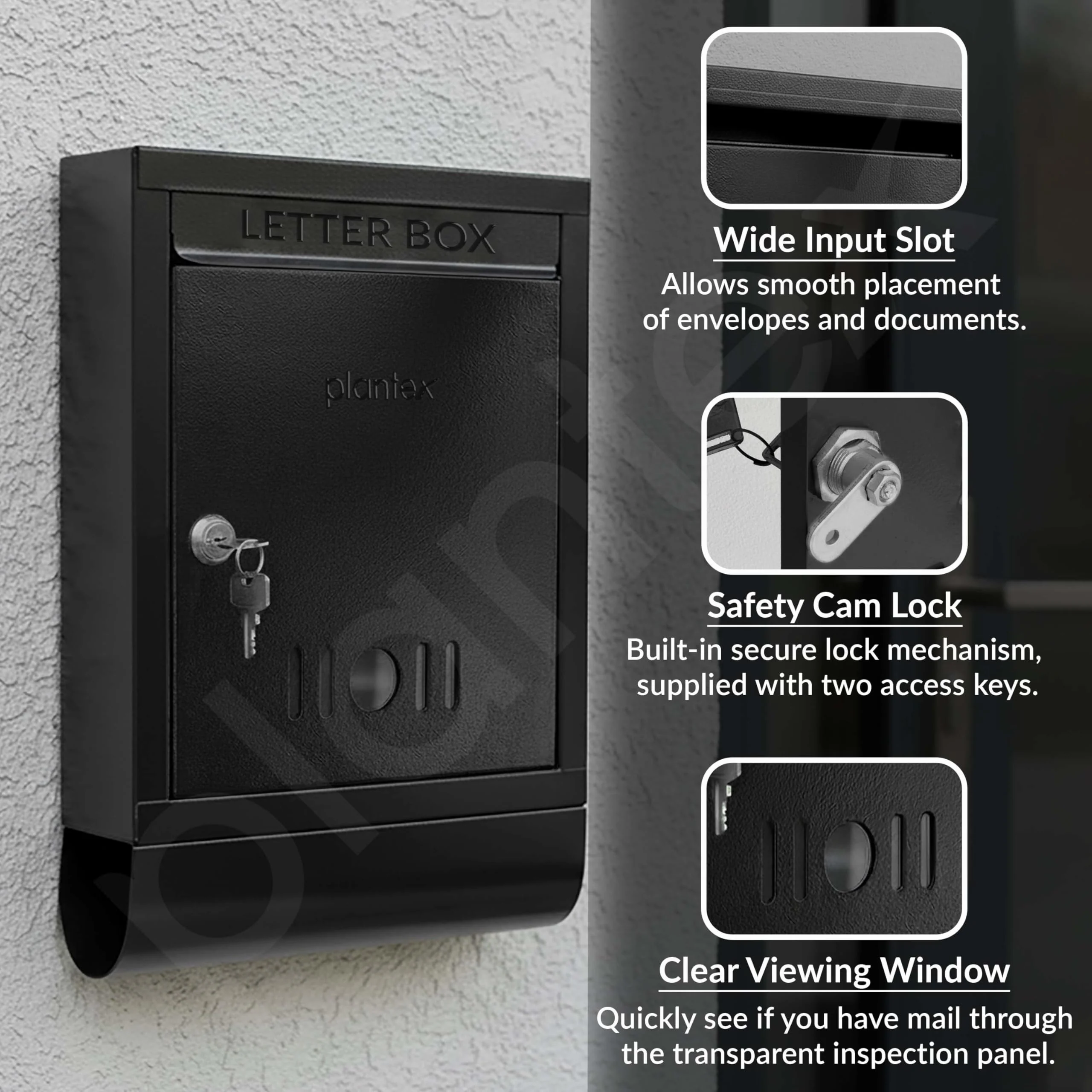 Plantex GI Steel Letter Box for Home Gate with News Paper Holder/Post Box/Suggestion Box for Office Use with Secure Lock and Keys/Complaint Box/Mail Box - (Black) Wall Mount - Image 5
