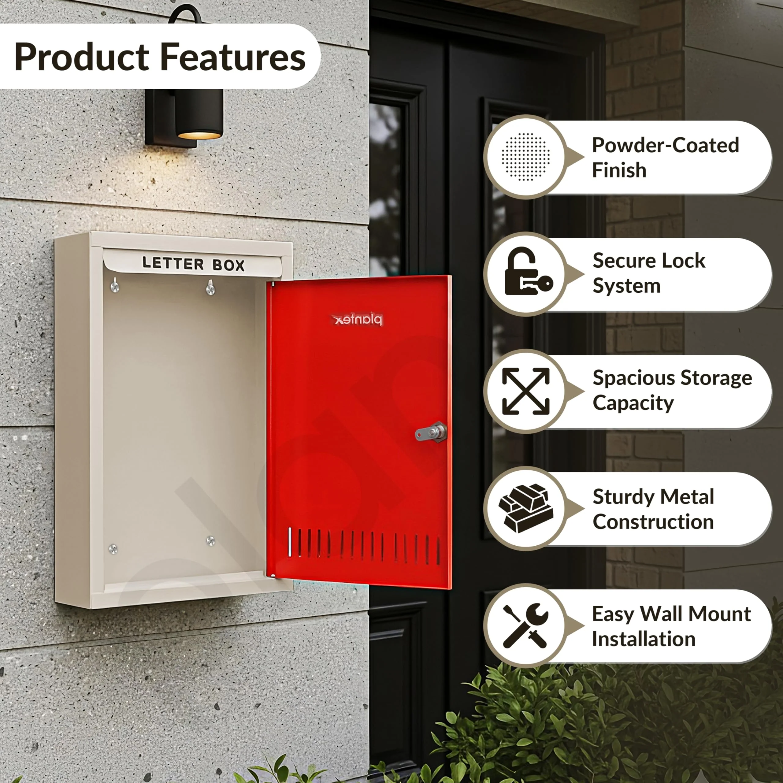 Plantex GI Steel Letter Box for Home/Suggestion Box for Office/Complaint Box/Mail Box/Post Box for Home Gate & with Secure Lock - (Red & Ivory) - Big Size Wall Mounted - Image 2