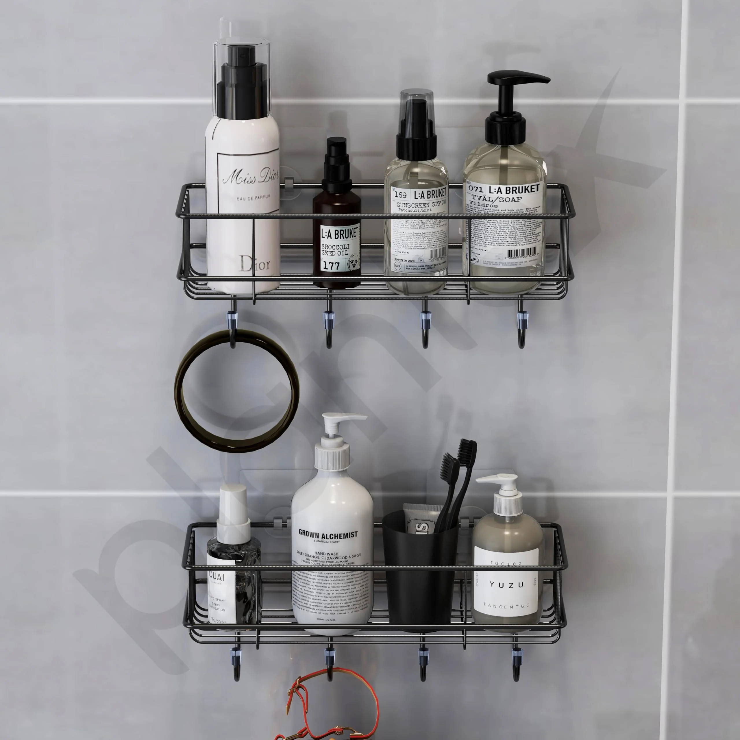 Plantex GI Steel Self Adhesive Bathroom Shelf & Rack/No Drill Wall Mount Bathroom Organiser with Hooks & Towel Hanger/Kitchen Hanging Shelf (Pack of 4-Black, Powder Coated) - Image 7