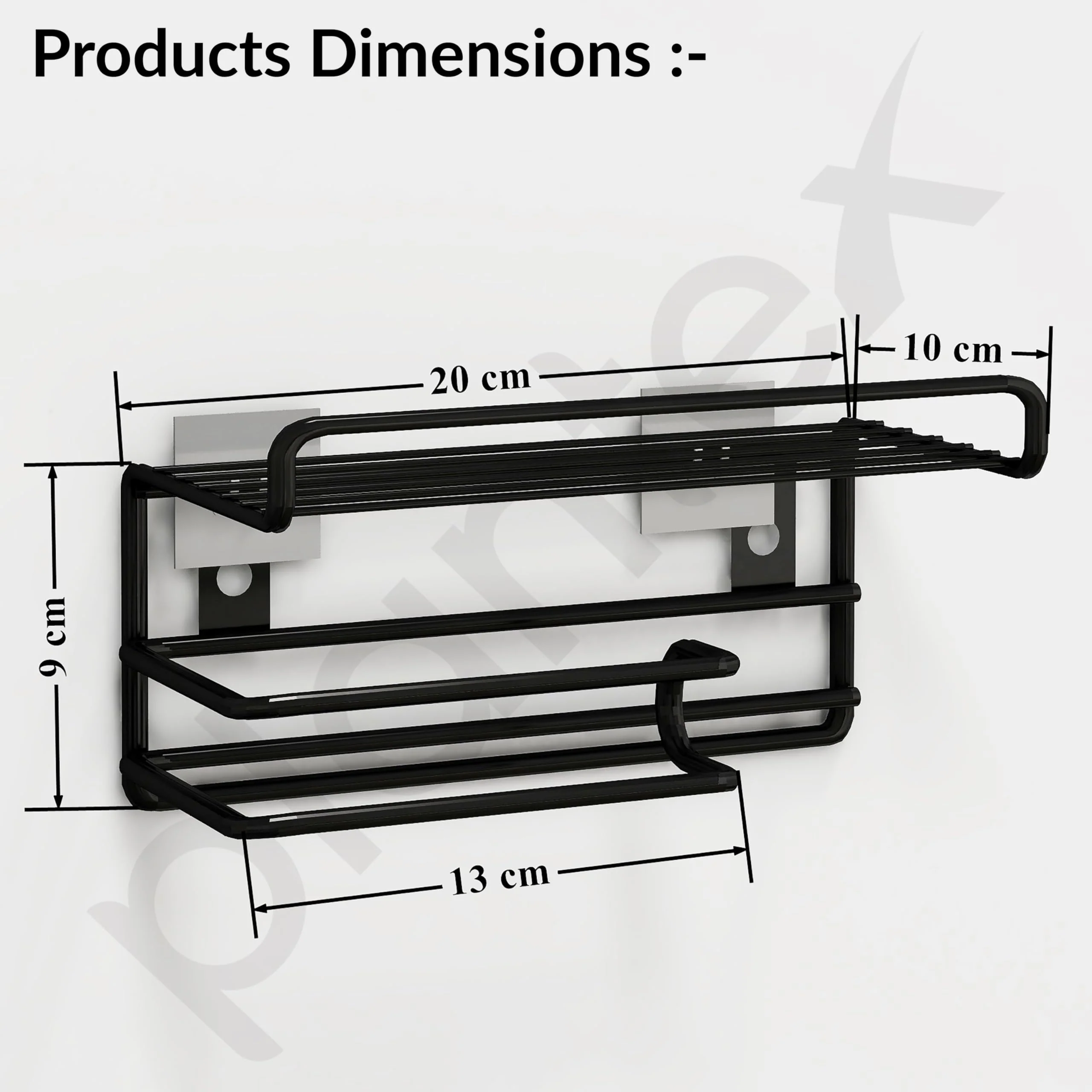 Plantex GI Steel Self Adhesive Toilet Paper Holder/Tissue Paper Roll Holder with Mobile Stand/Towel Bar Hanger Storage Rack/Bathroom Accessories(Black) - Image 5