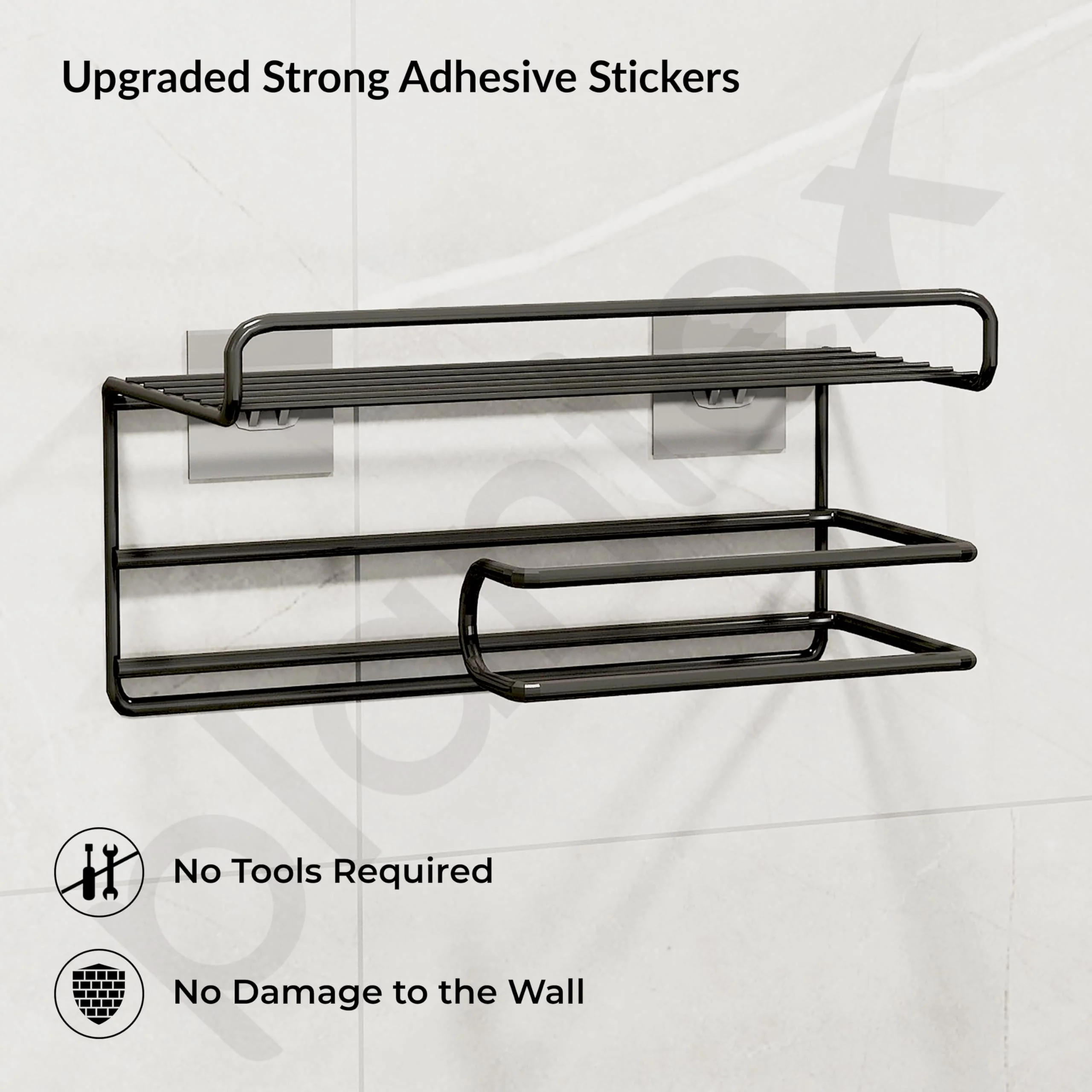 Plantex GI Steel Self Adhesive Toilet Paper Holder/Tissue Paper Roll Holder with Mobile Stand/Towel Bar Hanger Storage Rack/Bathroom Accessories(Black) - Image 6