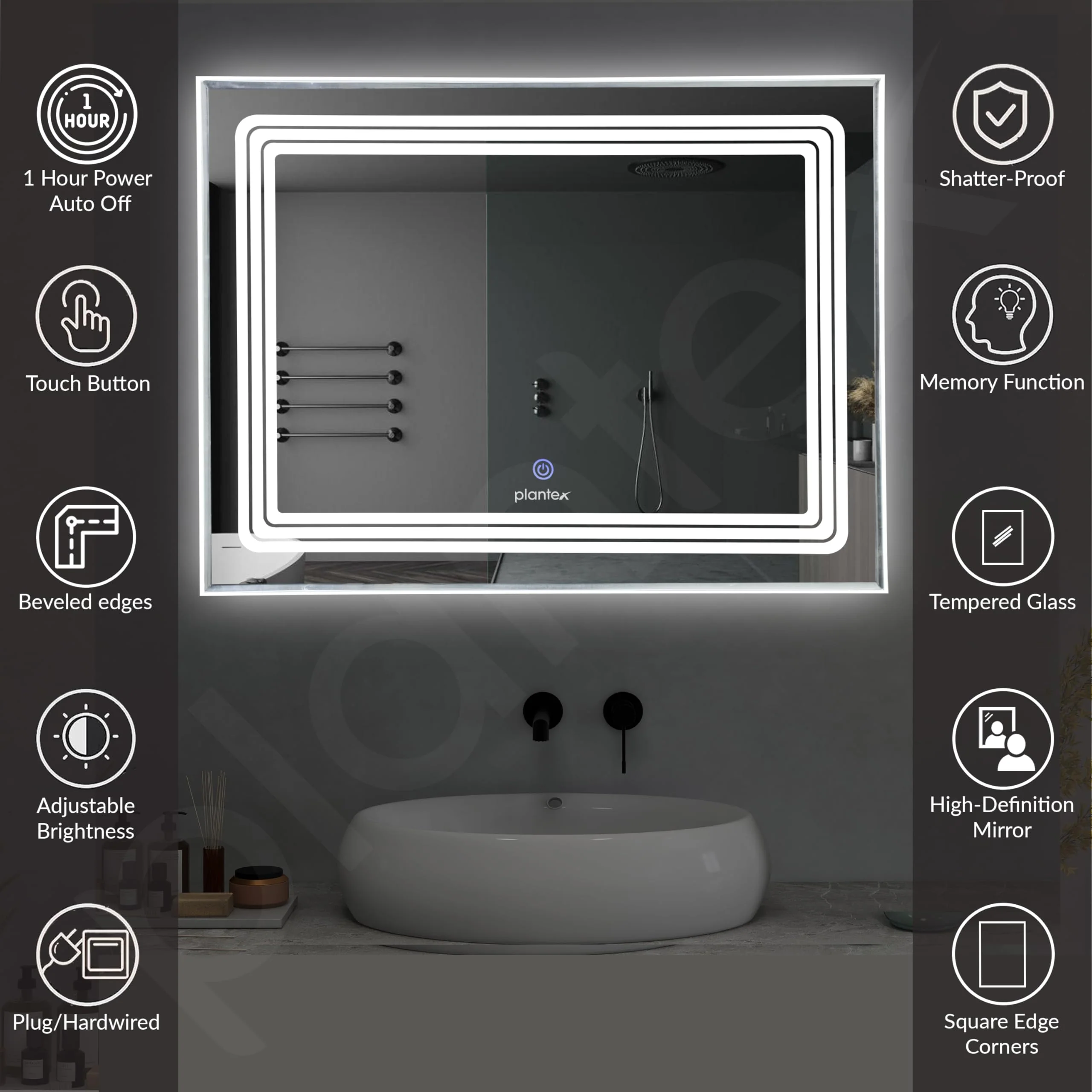 Plantex Glass LED Mirror for Bedroom/Wall with 3 Lighting Option/Smart Mirror for Living Room/Bedroom/Dressing Room - Rectangle Shape (18 X 24 Inch) - Image 4