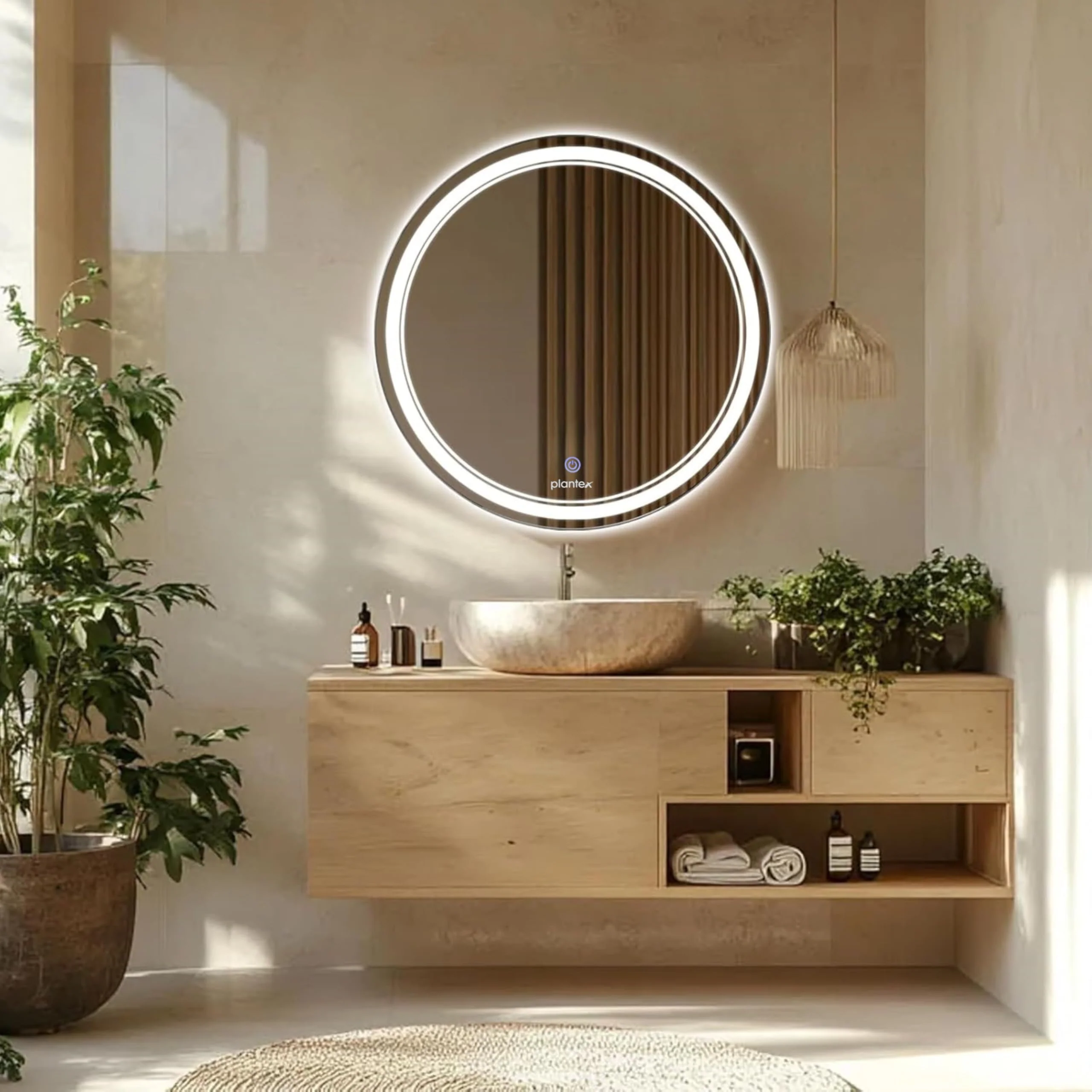 Plantex Glass Mirror With Light With 3 Tone/Touch Wall Mount Mirror For Bedroom/Dressing Room/Living Room - Round Shape (24 Inch), White - Image 3