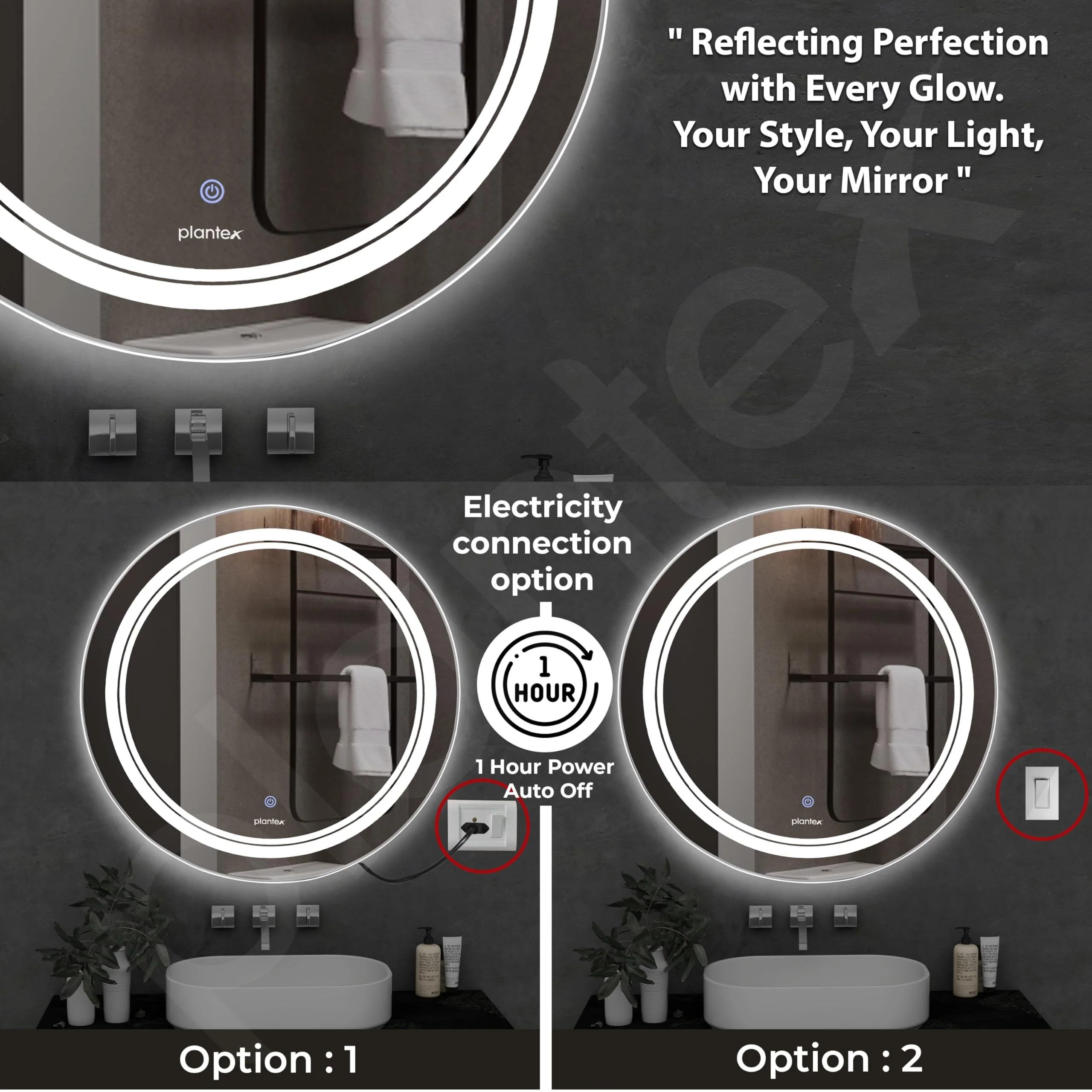 Plantex Glass Mirror With Light With 3 Tone/Touch Wall Mount Mirror For Bedroom/Dressing Room/Living Room - Round Shape (24 Inch), White - Image 7