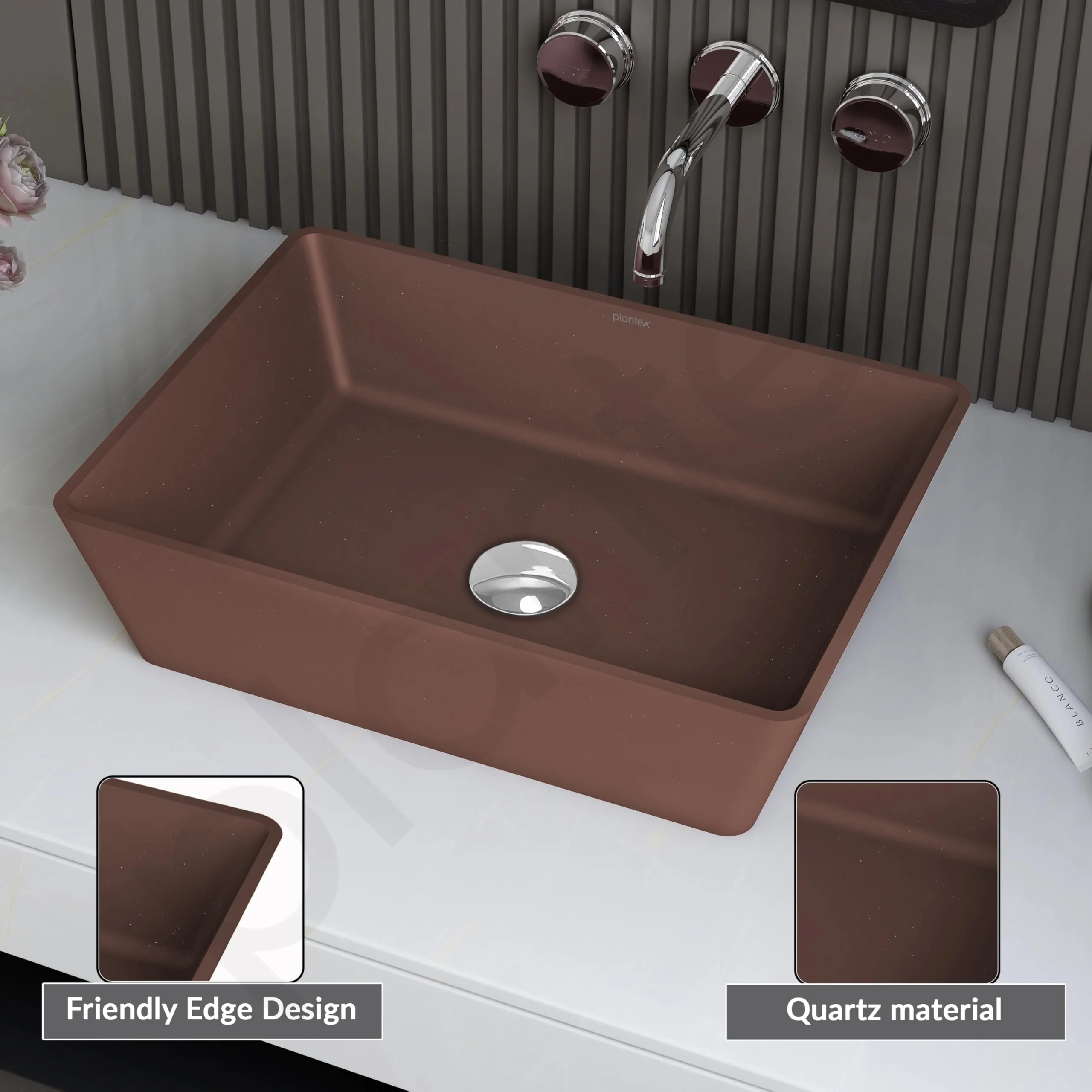 Plantex Granite Quartz Counter Top WashBasin/Rectangle Tabletop Wash Basin/Vessel Sink Wash Basin Over Counter for Home/Restaurant (Brown - 18 x 13 x 5 Inch) - Image 4