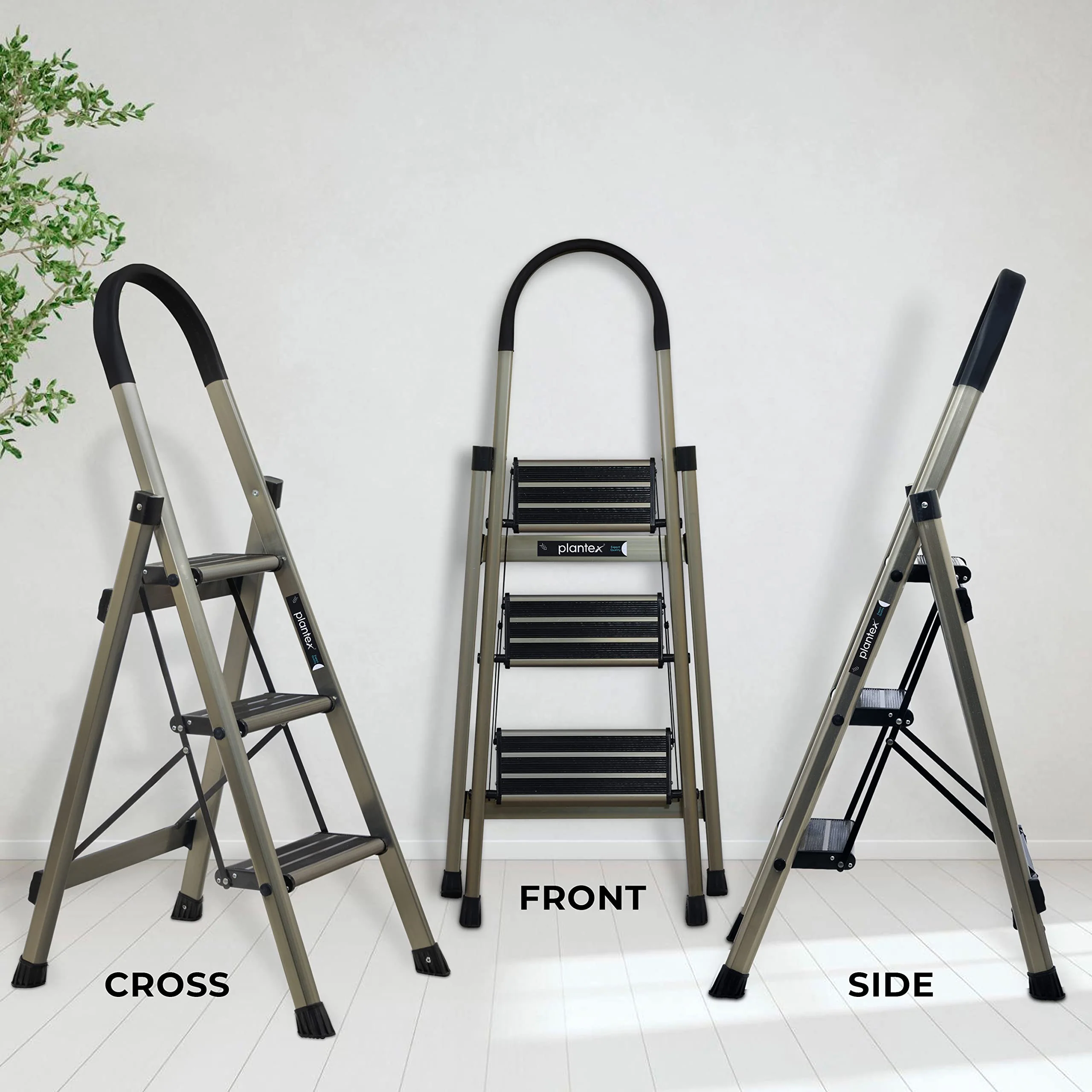 Plantex Guardex 3 Step Foldable Aluminum Ladder for Home/Anti-Slip Shoes and Edge Guards/5 Year Manufacturer Warranty Ladder for Home (Anodized Coated-Gold) - Image 6