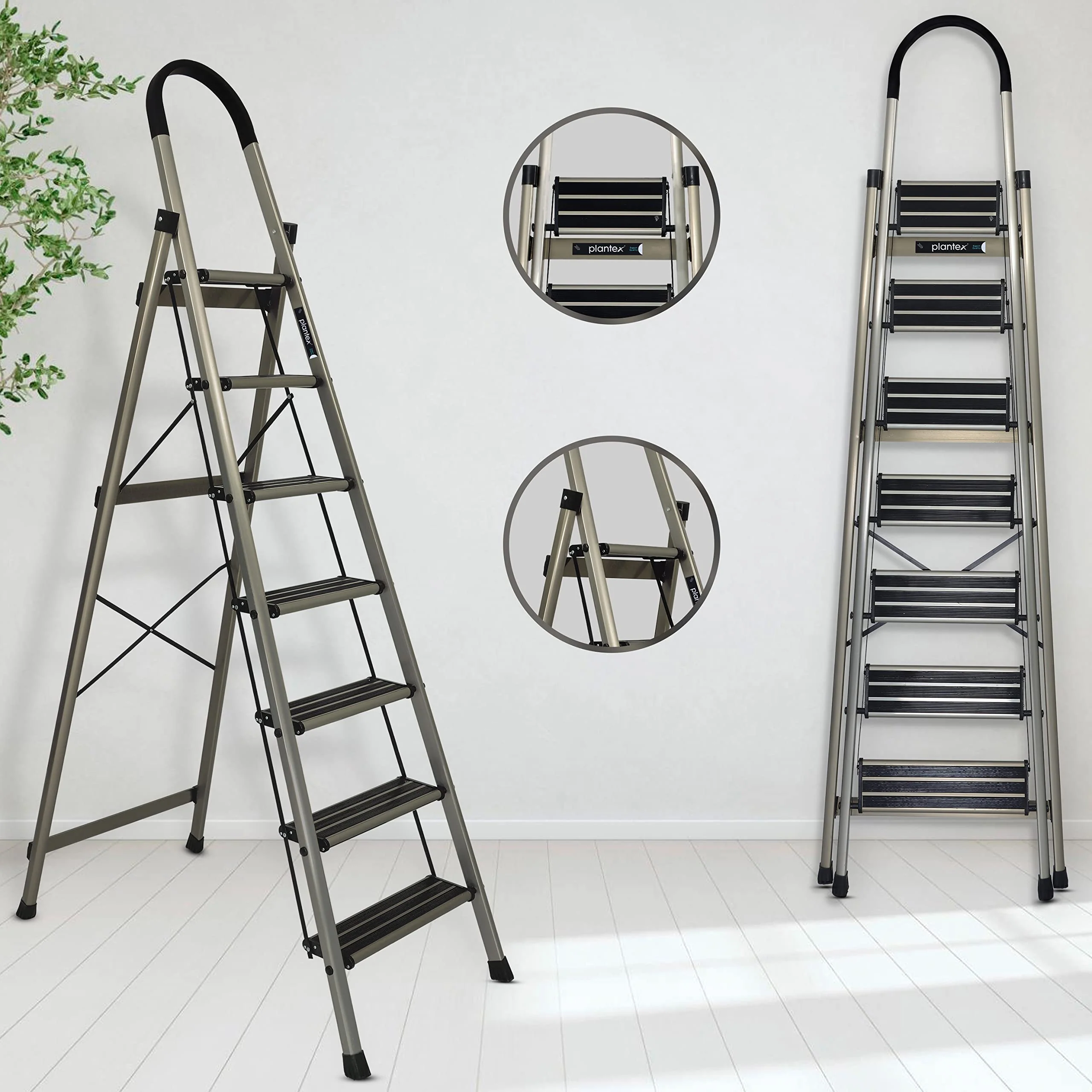 Plantex Guardex 7 Step Foldable Aluminum Ladder for Home/Ladder with Anti-Slip Shoes and Edge Guards/5 Year Manufacturer Warranty (Anodize Coated-Gold) - Image 5