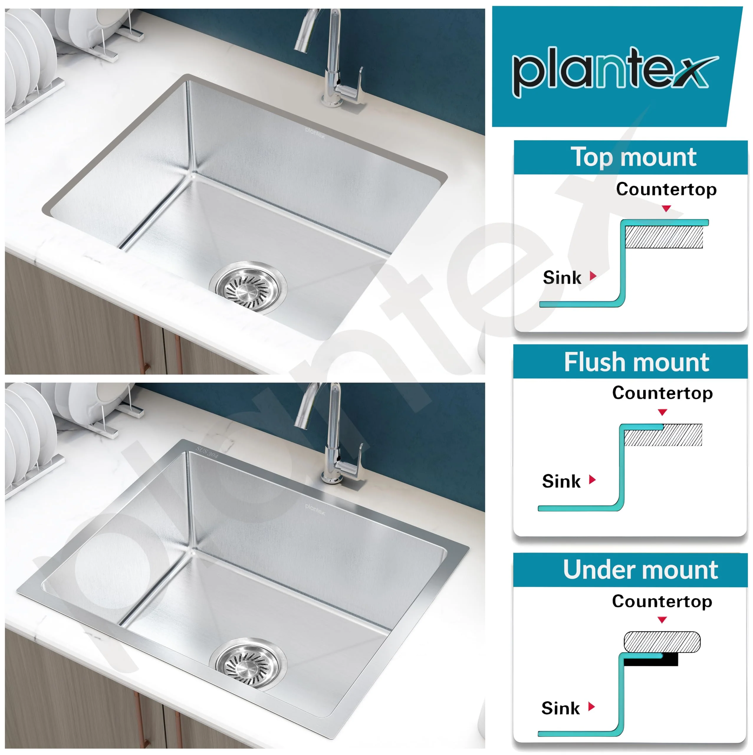 Plantex Guranteed Stainless Steel 304 Grade Kitchen Sink/Undermount Sink for Kitchen with 7 Years of Warranty by Plantex/Single Bowl Sink with Fittings & Drying Rack (Silver Matt - 21x18 Inches) - Image 7