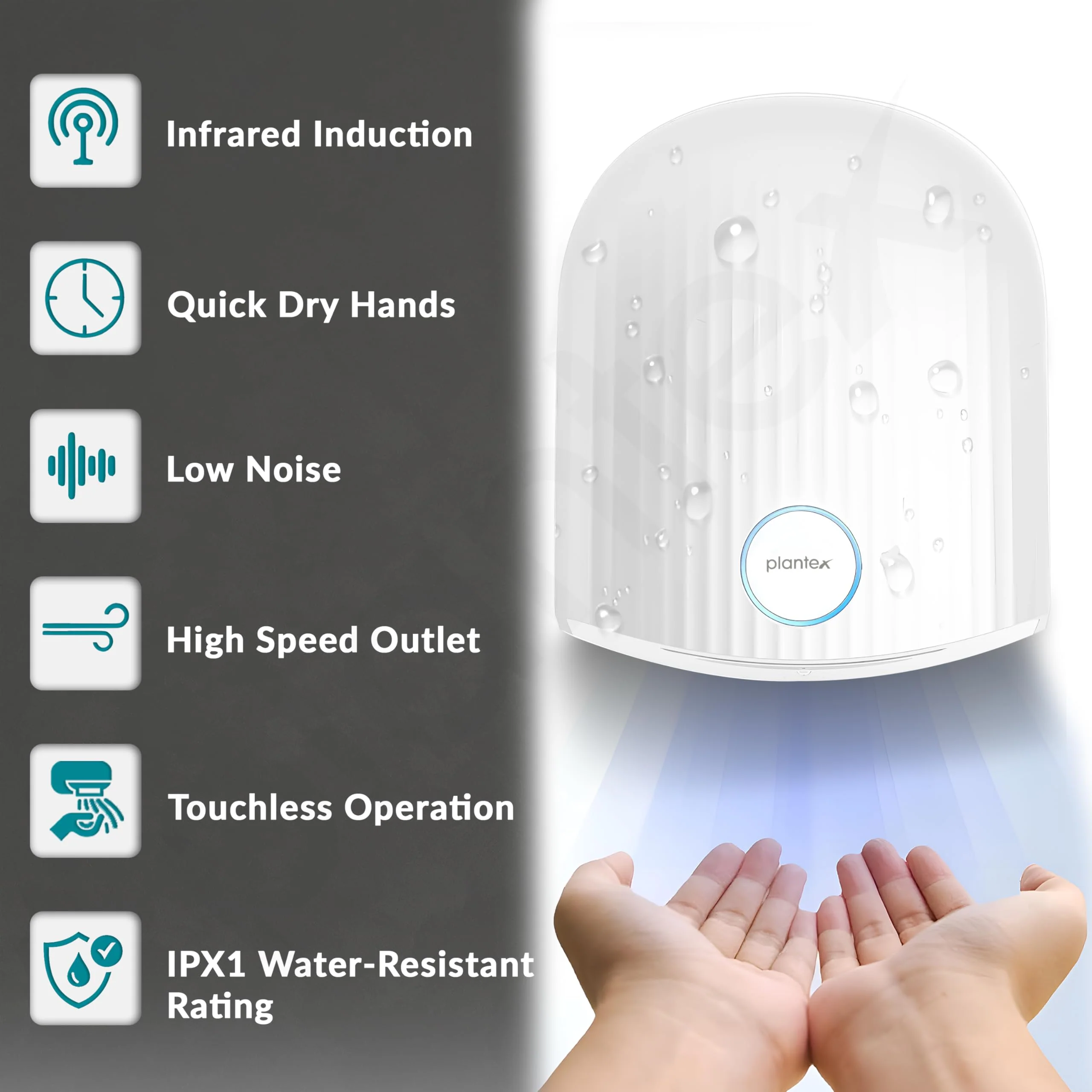 Plantex Hand Dryer Automatic /1200W Small Hand Dryer Machine/Hand Wash Air Dryer for Bathroom/Office/Hotel/Commercial Use (White) - Image 5