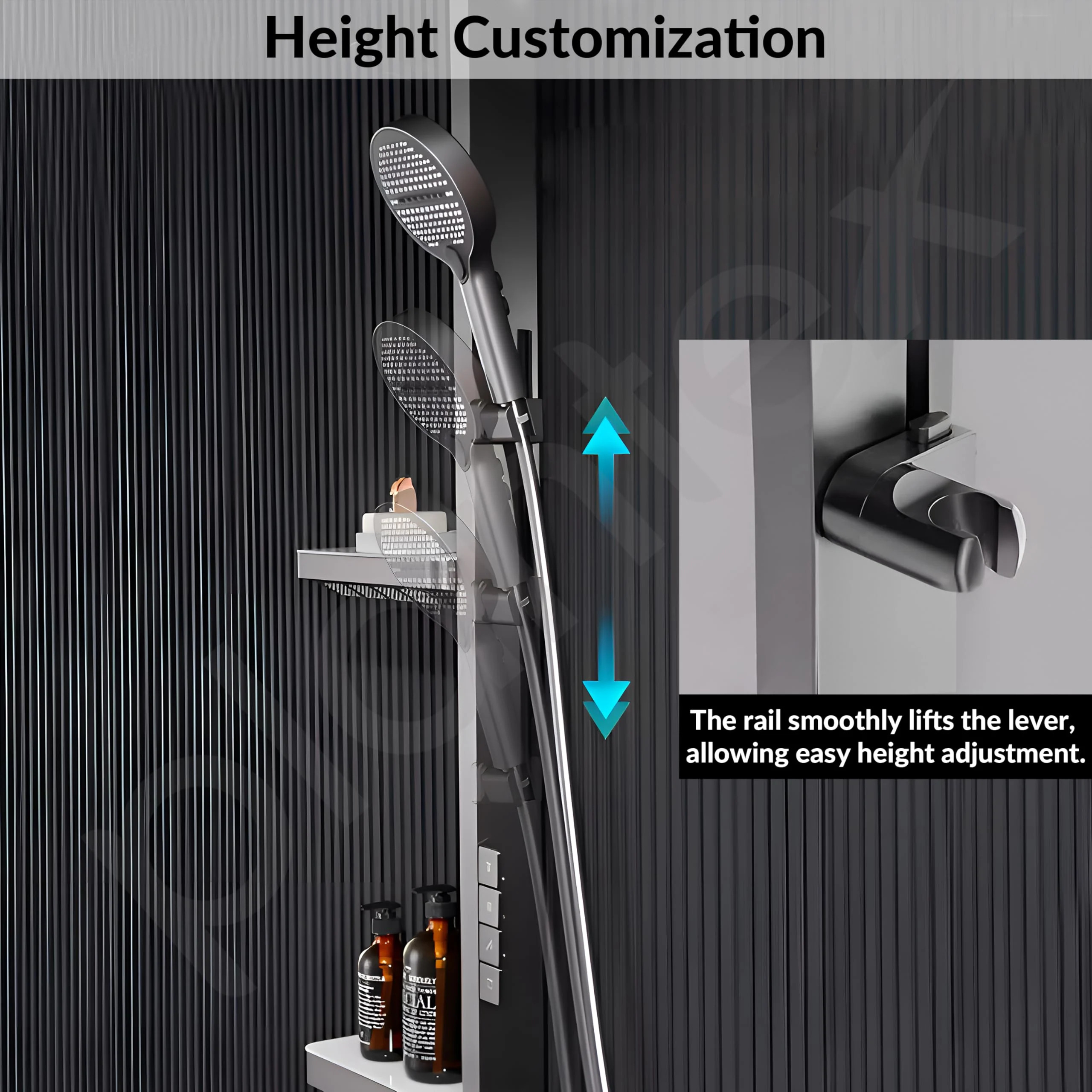 Plantex Haven Shower Panel for Bathroom with Piano Switches & Temperature Display/Rainfall Showerhead with Waterfall Outlet/Hand Shower with Hose Pipe & Clamp - (6013-GA) - Image 6