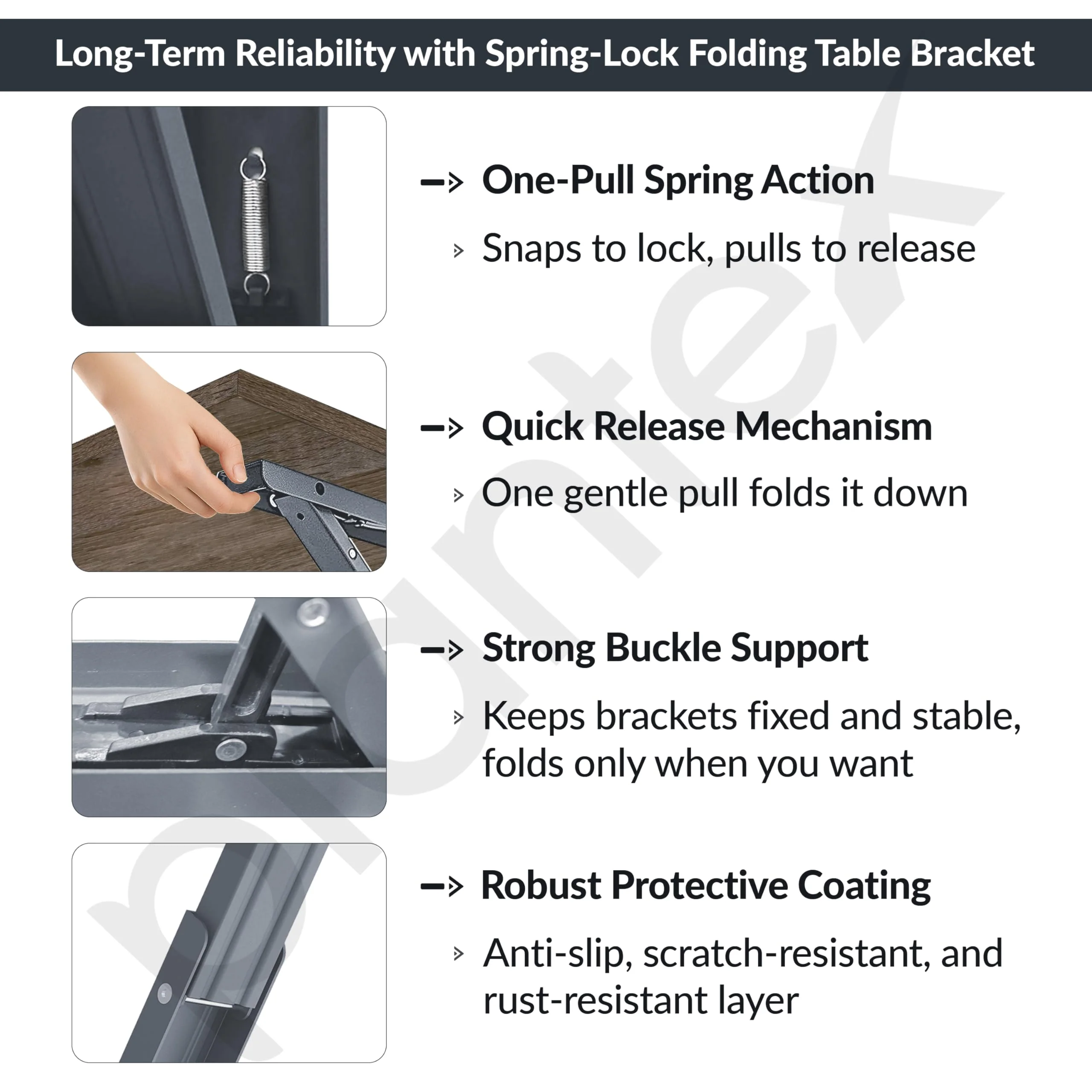 Plantex Heavy Duty 12 Inch Foldable Table Bracket/GI Steel Multipurpose Shelf Bracket/Space Saving Wall Bracket/Folding Bracket for Home & Office - Pair of 1 (Grey) - Image 4